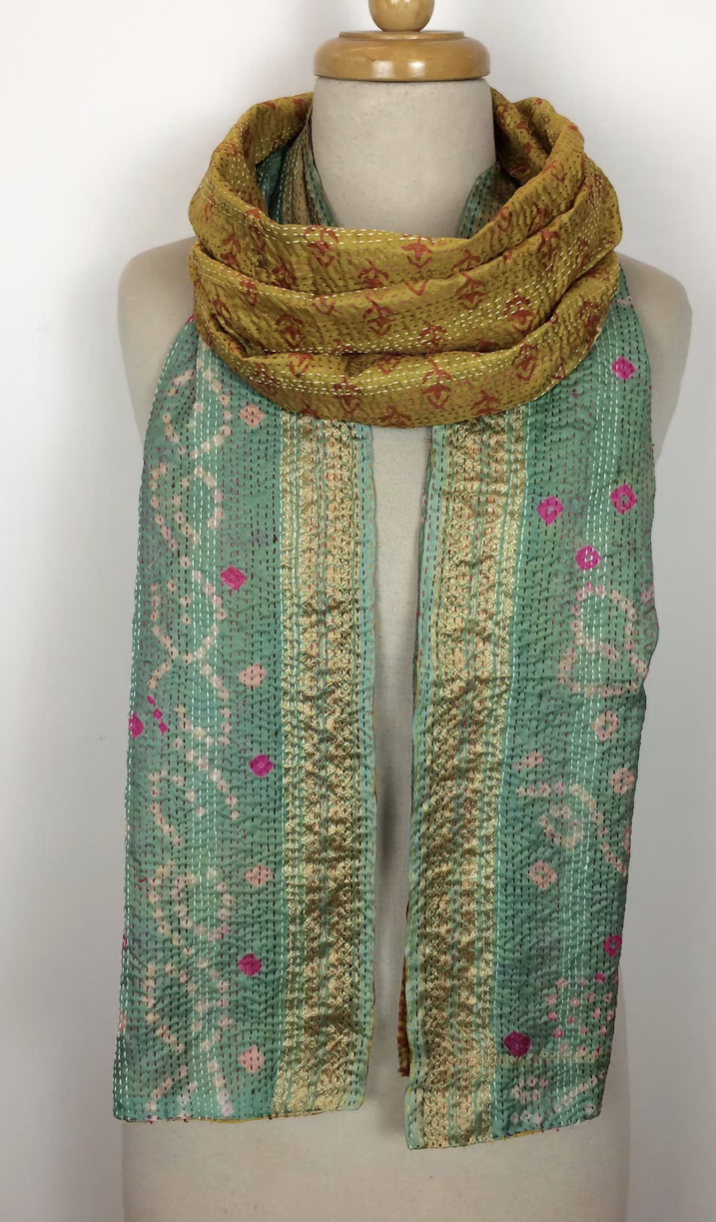 Kantha Silk Muffler - Golden Jade