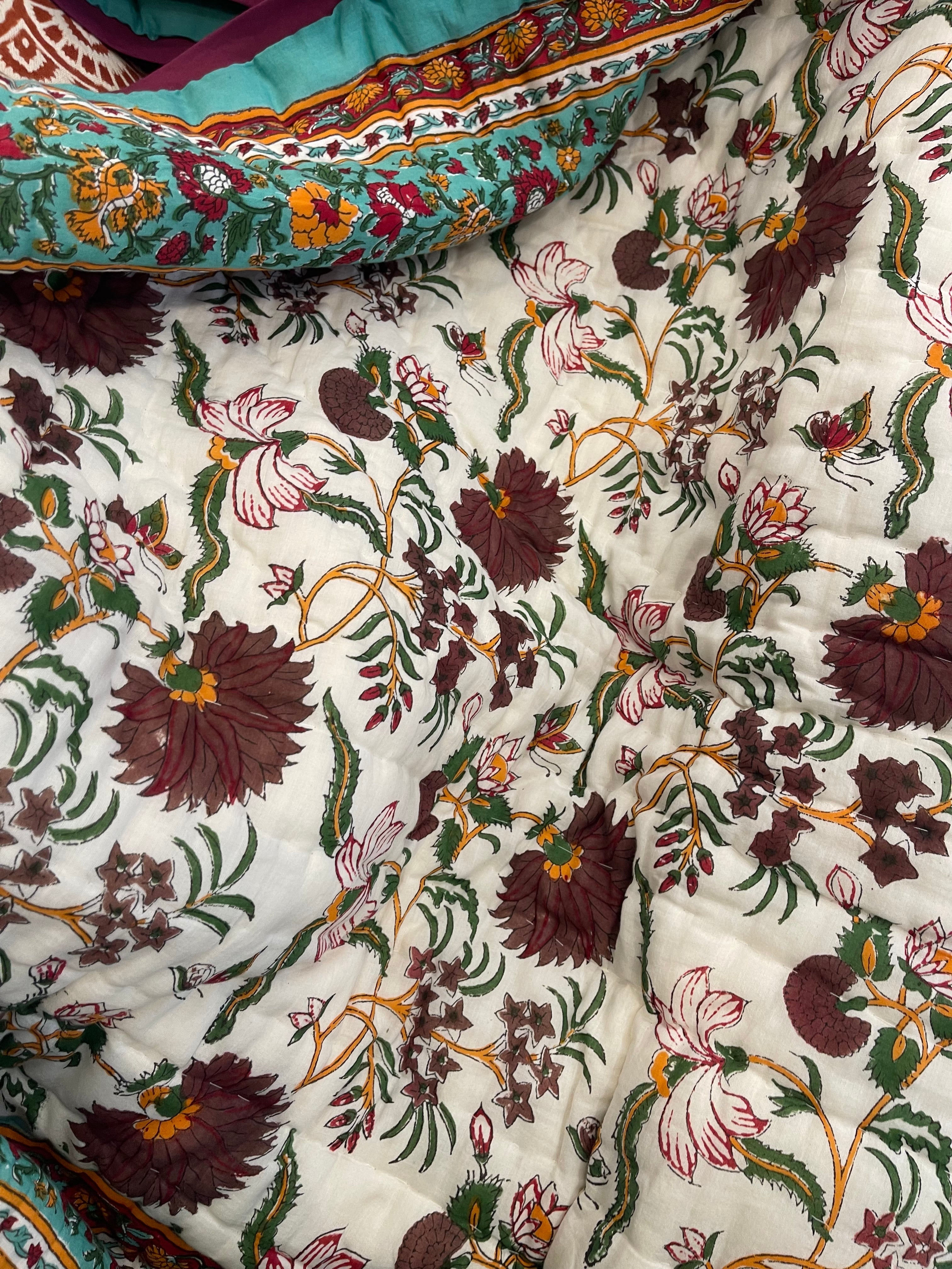 Jaipuri Cotton Quilt - Jade Floral