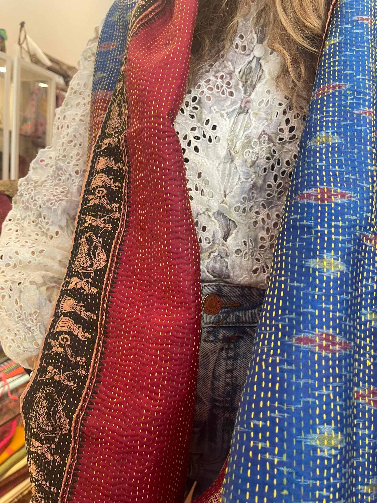 Kantha Silk Muffler - Indigo Rust
