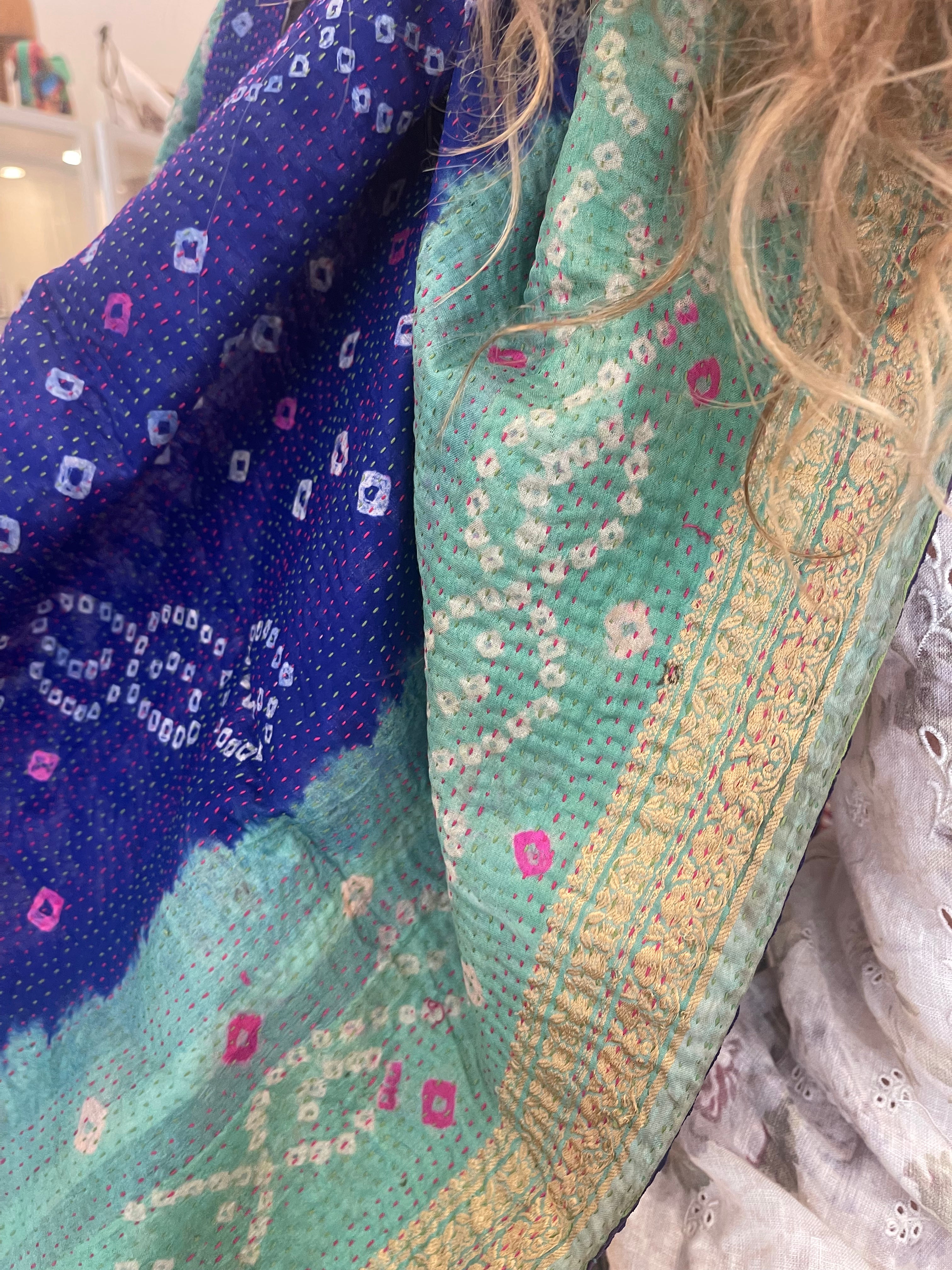 Kantha Silk Muffler - Violet Ikat