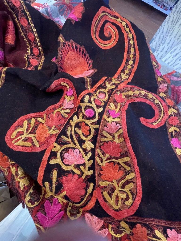 Embroidered Wool - Jewel on Dark Night