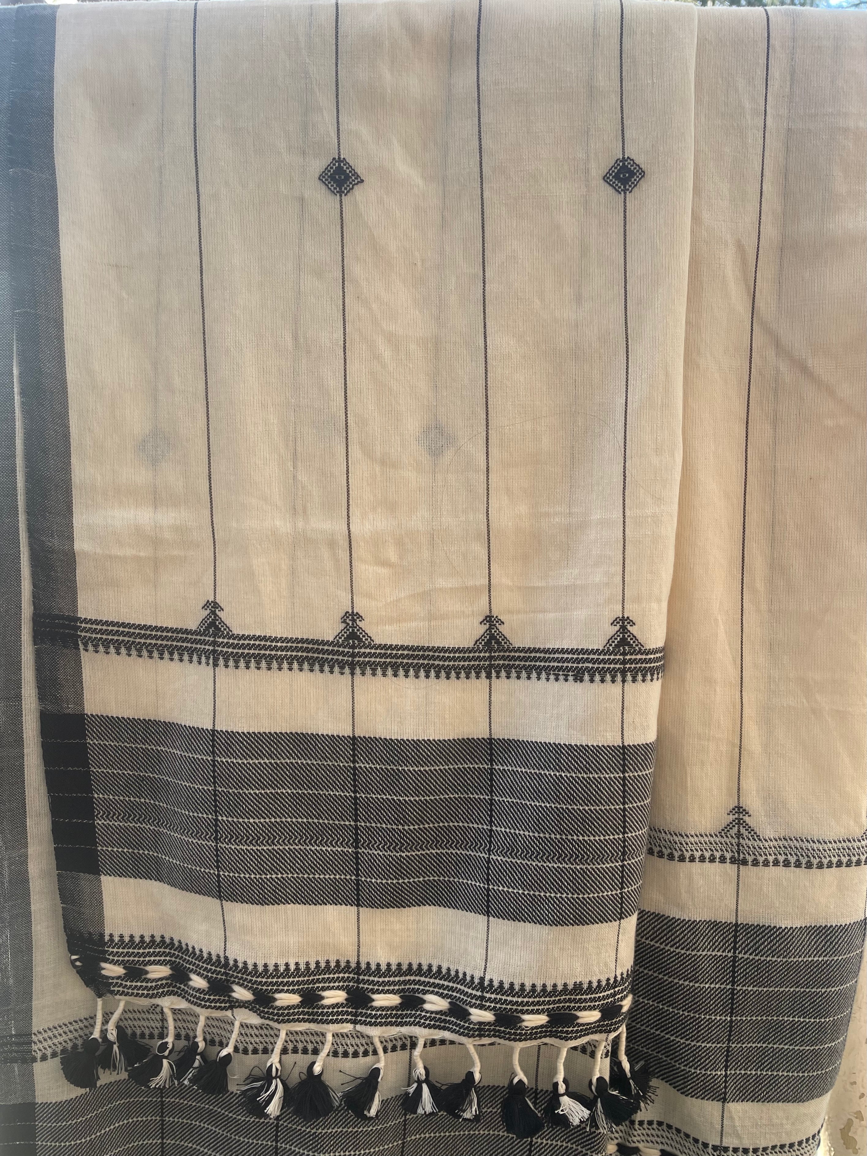 Handloomed Cotton Scarf - Vertical Pinstripe Parchment
