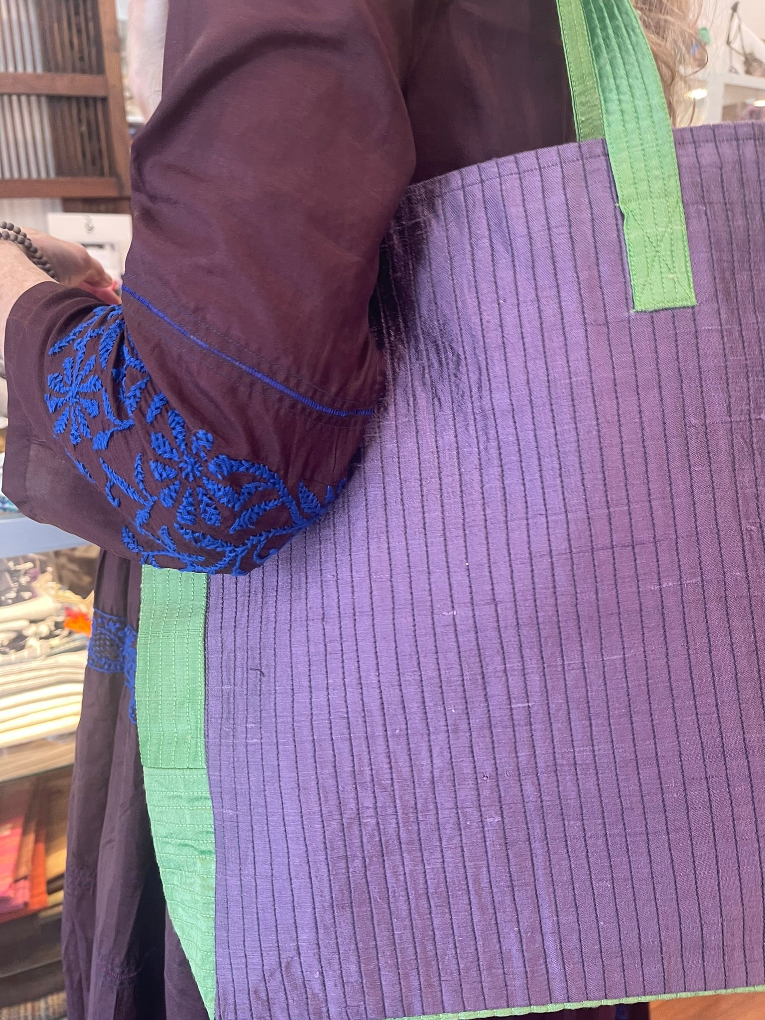 Embroidered JAT TOTE - Green Diagonal