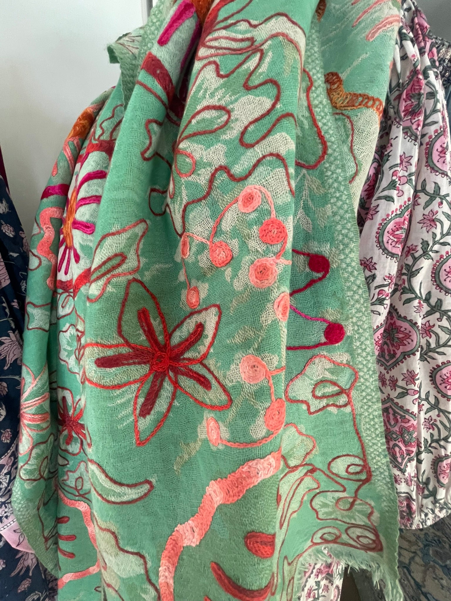 Embroidered Wool Scarf - TROPICS