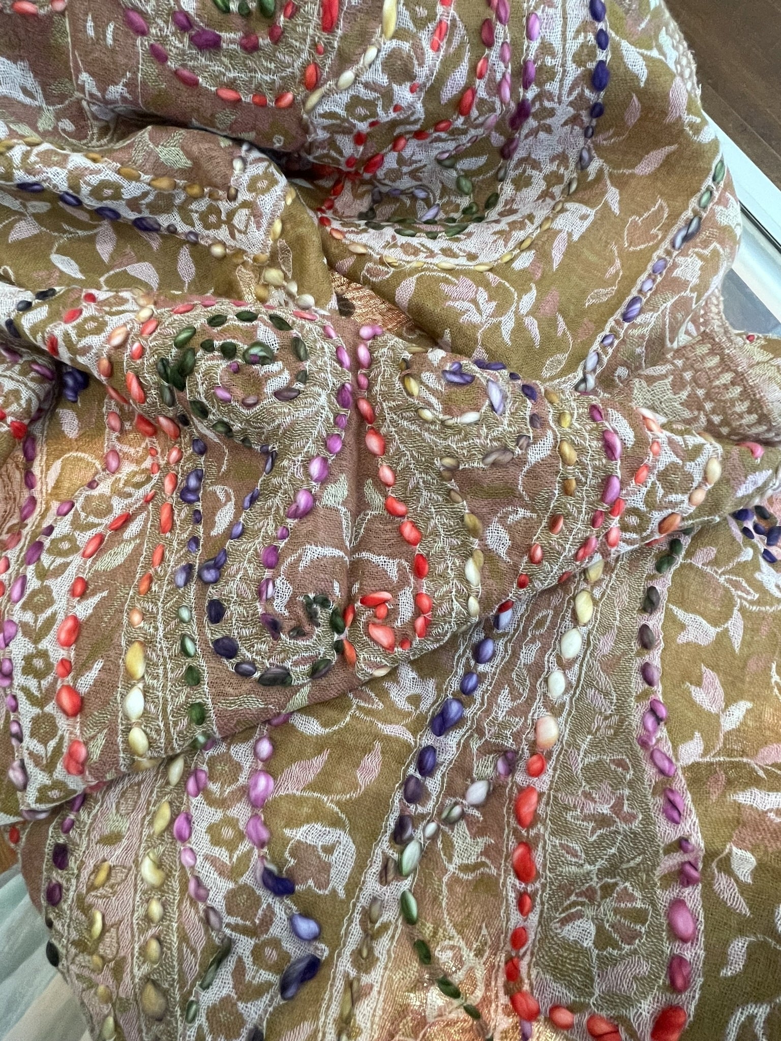 Hand Detailed Wool Scarf - Beach