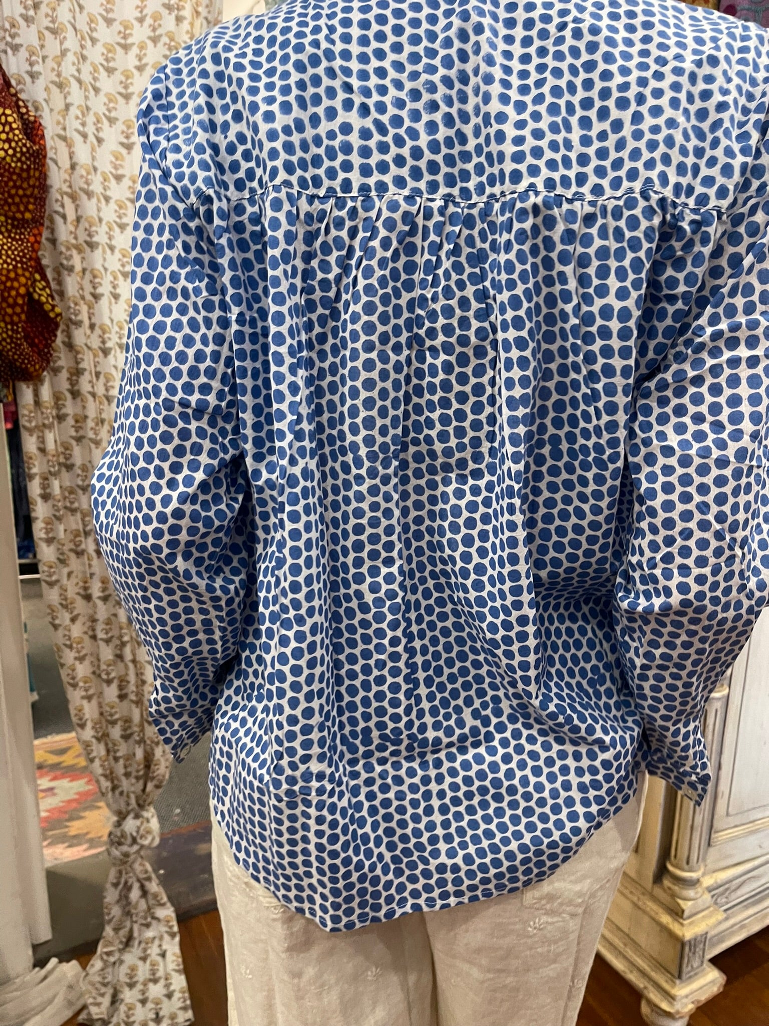 Handblock Printed Blouse - DOTTY in BLUE