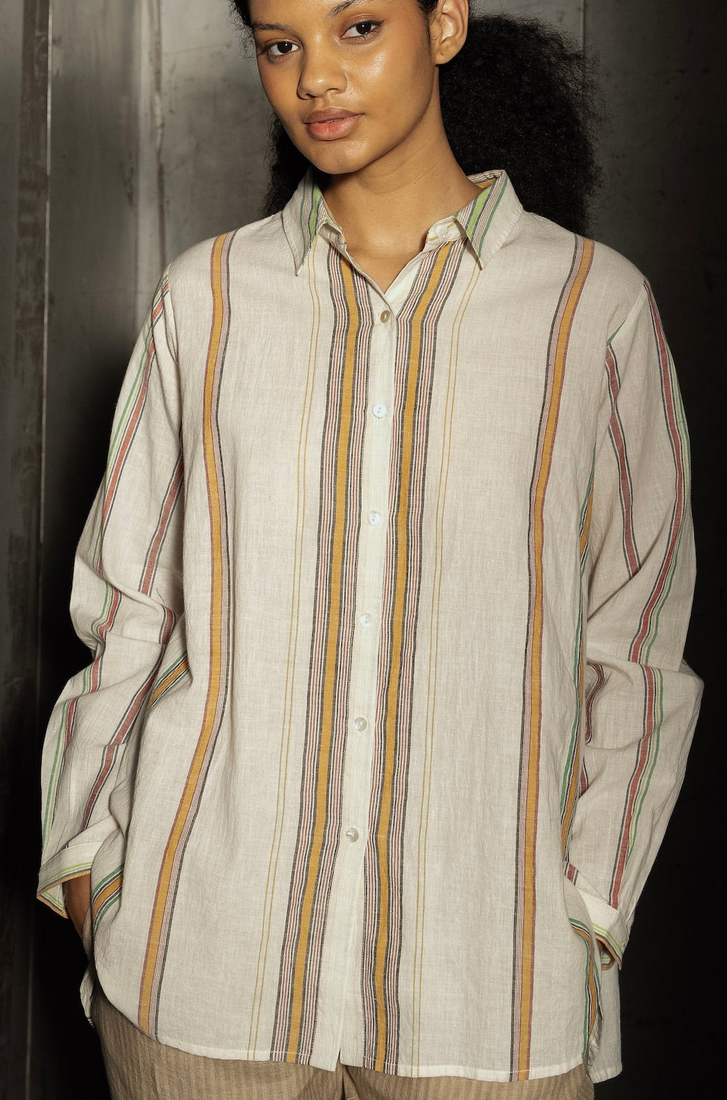 DEVESHI Cotton Shirt - Ecru Stripe