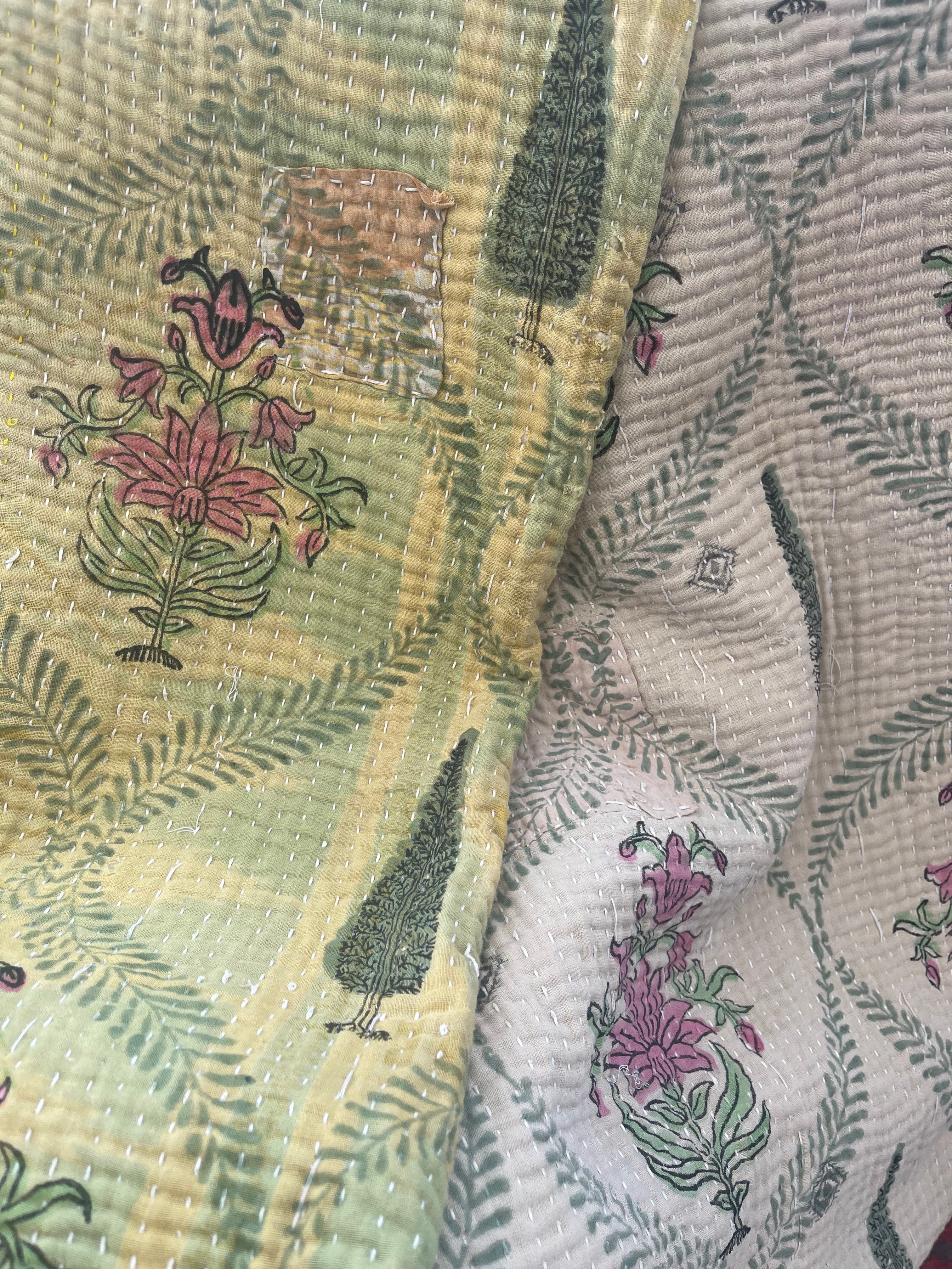 VINTAGE KANTHA -French Floral |Demi Yellow