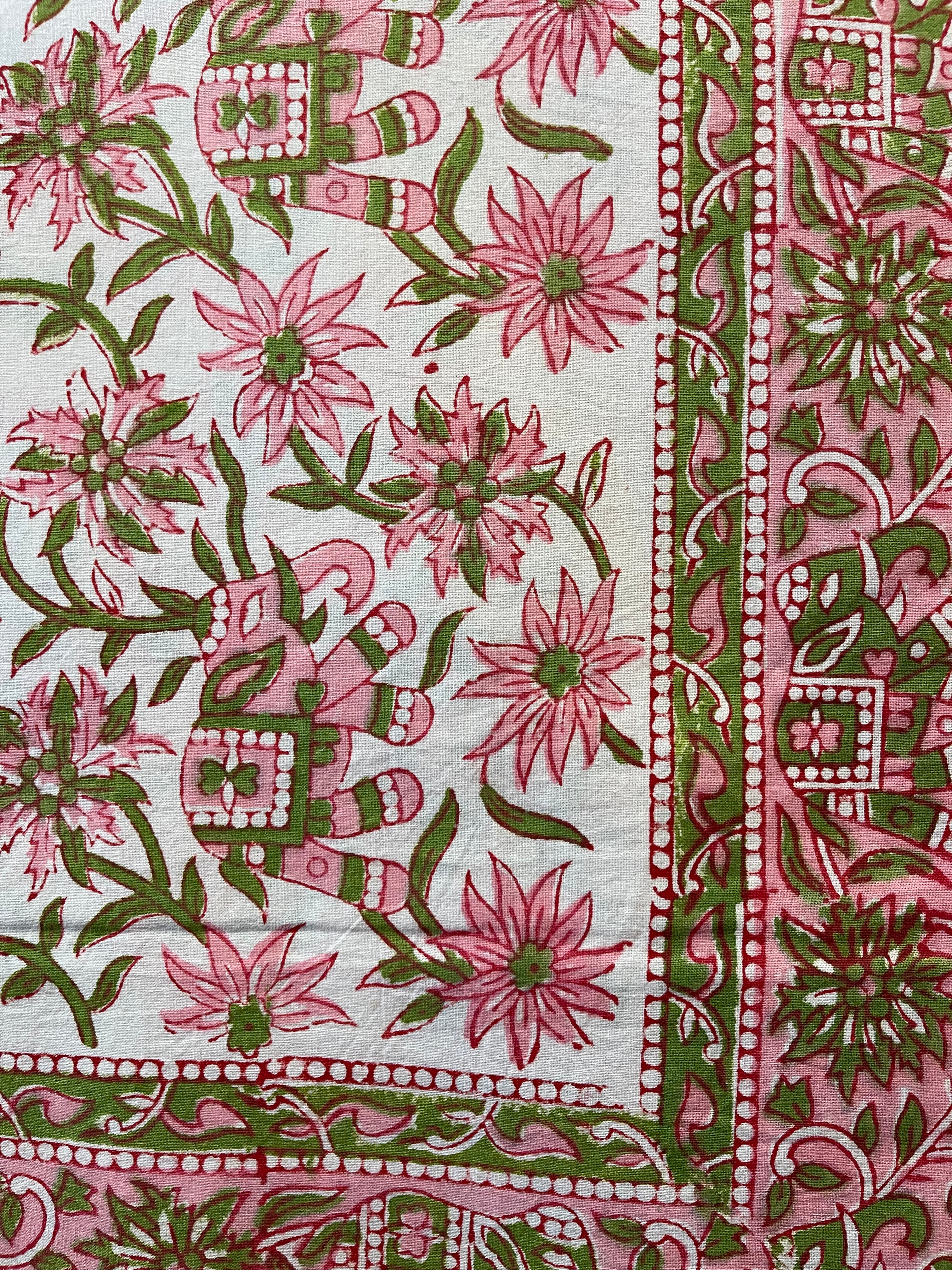 Handblock Printed Tablecloth Rectangular - Ephemera Pink