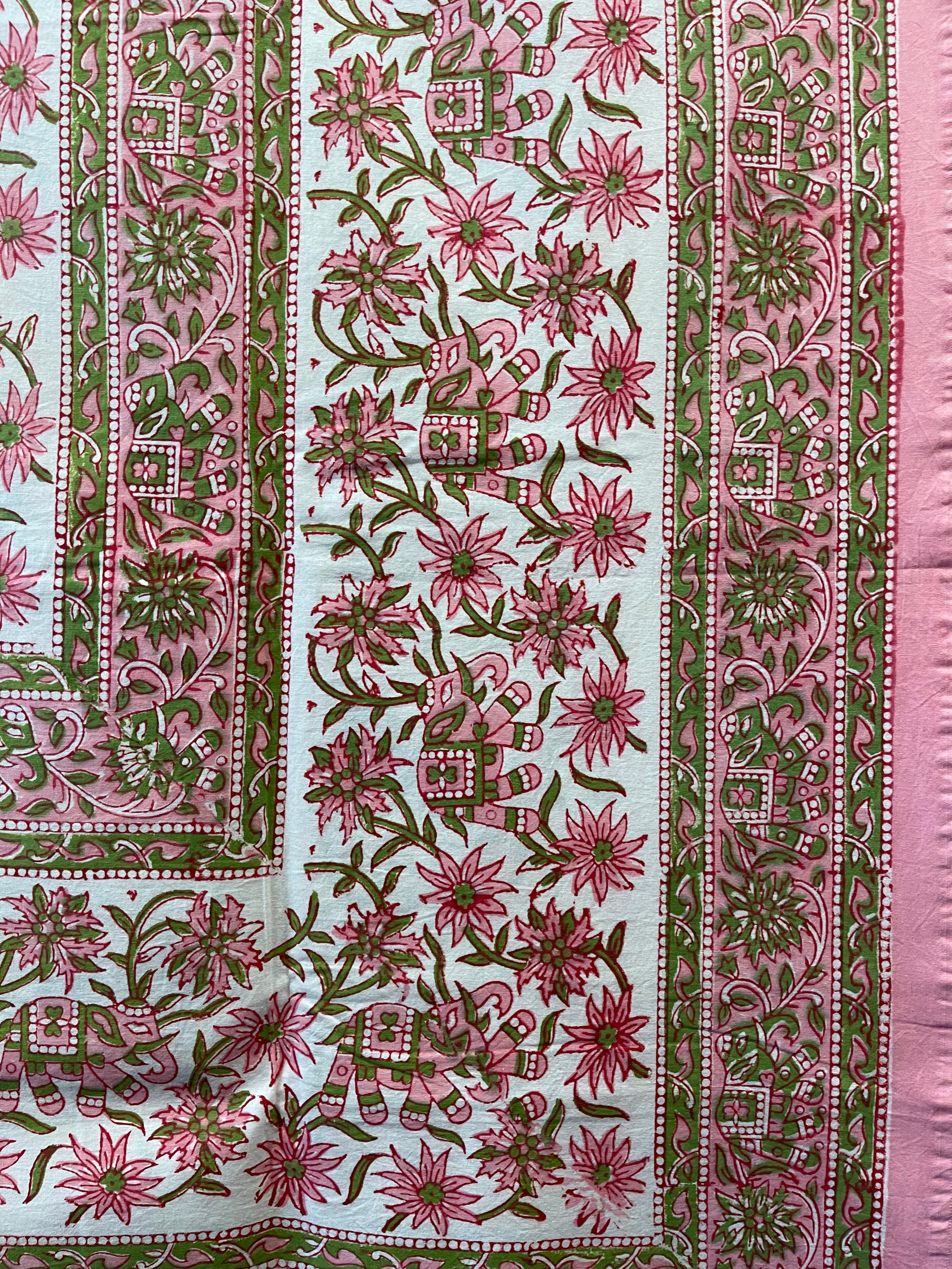 Handblock Printed Tablecloth Rectangular - Ephemera Pink