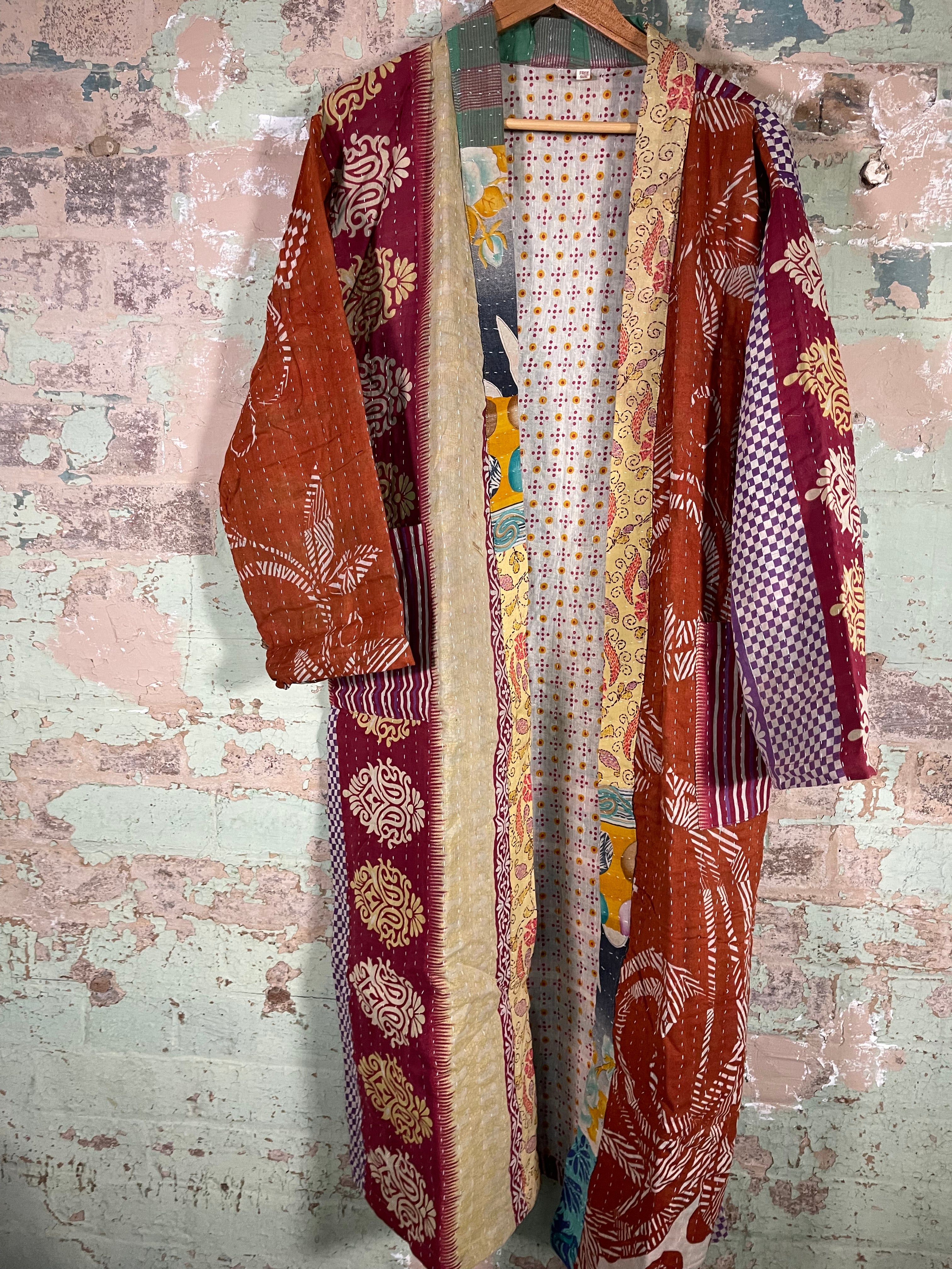 Vintage Kantha Kimono - Desert Stripe