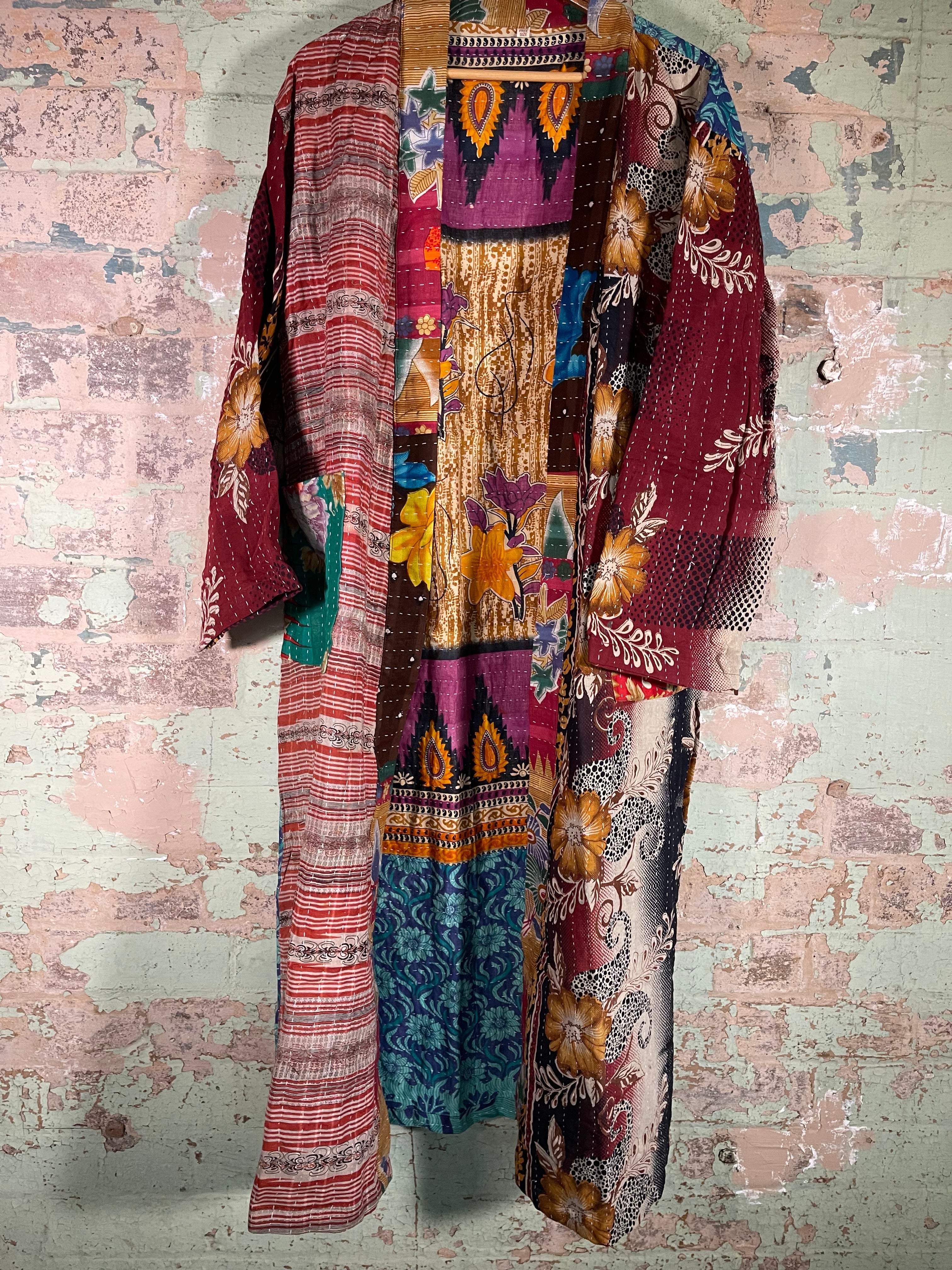 Vintage Kantha Kimono - Hidden Ocean