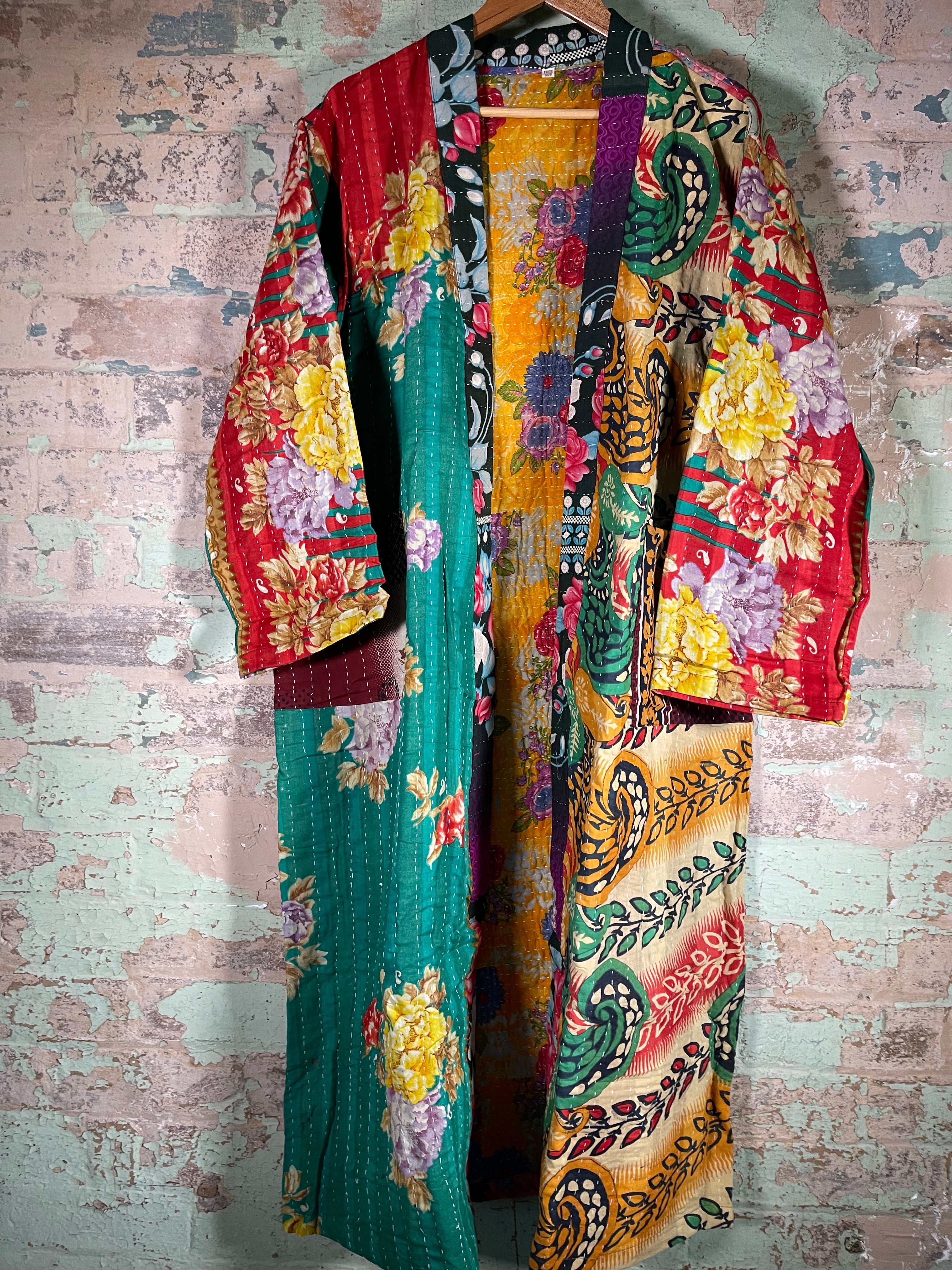 Vintage Kantha Kimono - Bright Nostalgia