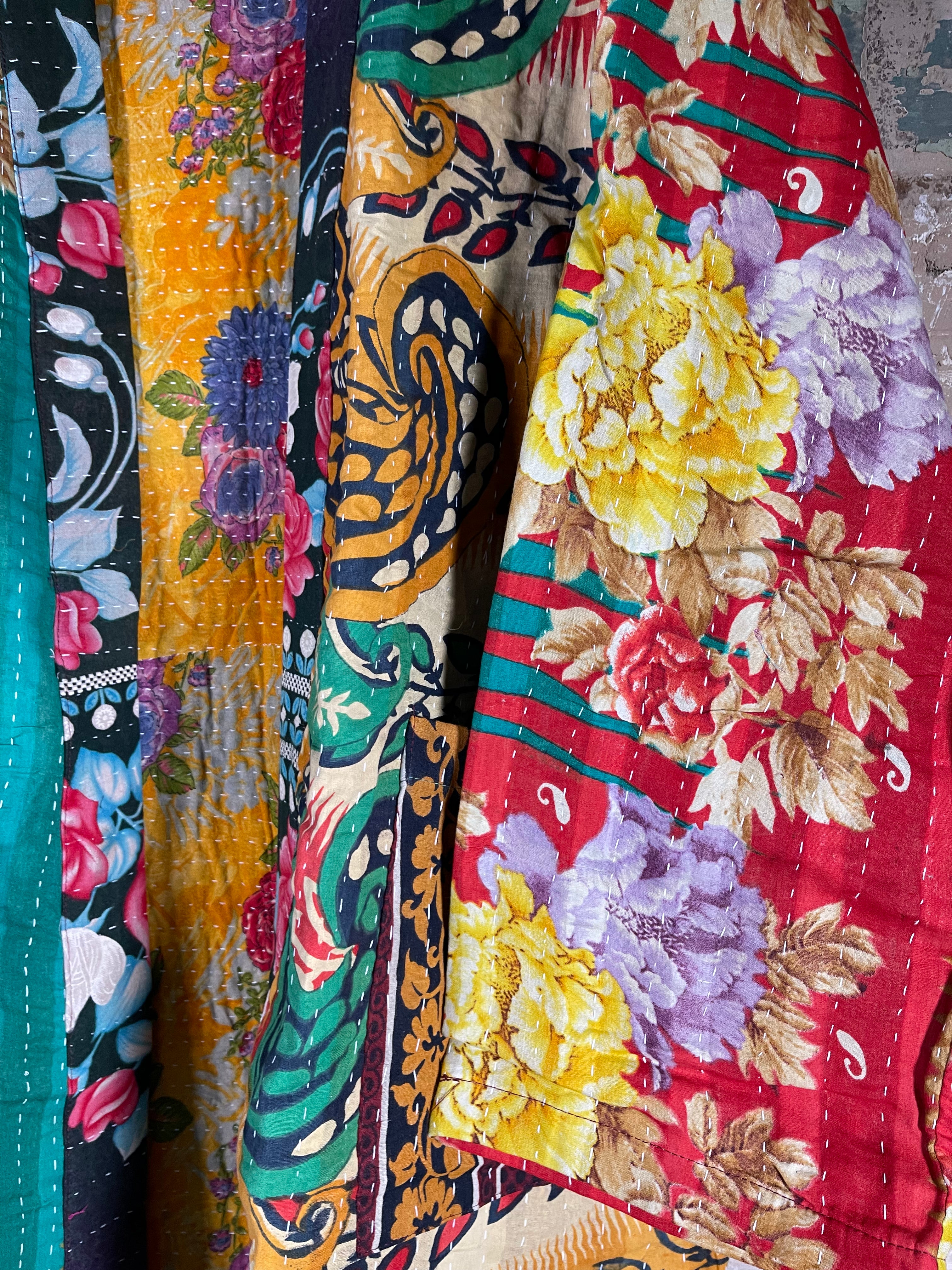 Vintage Kantha Kimono - Bright Nostalgia