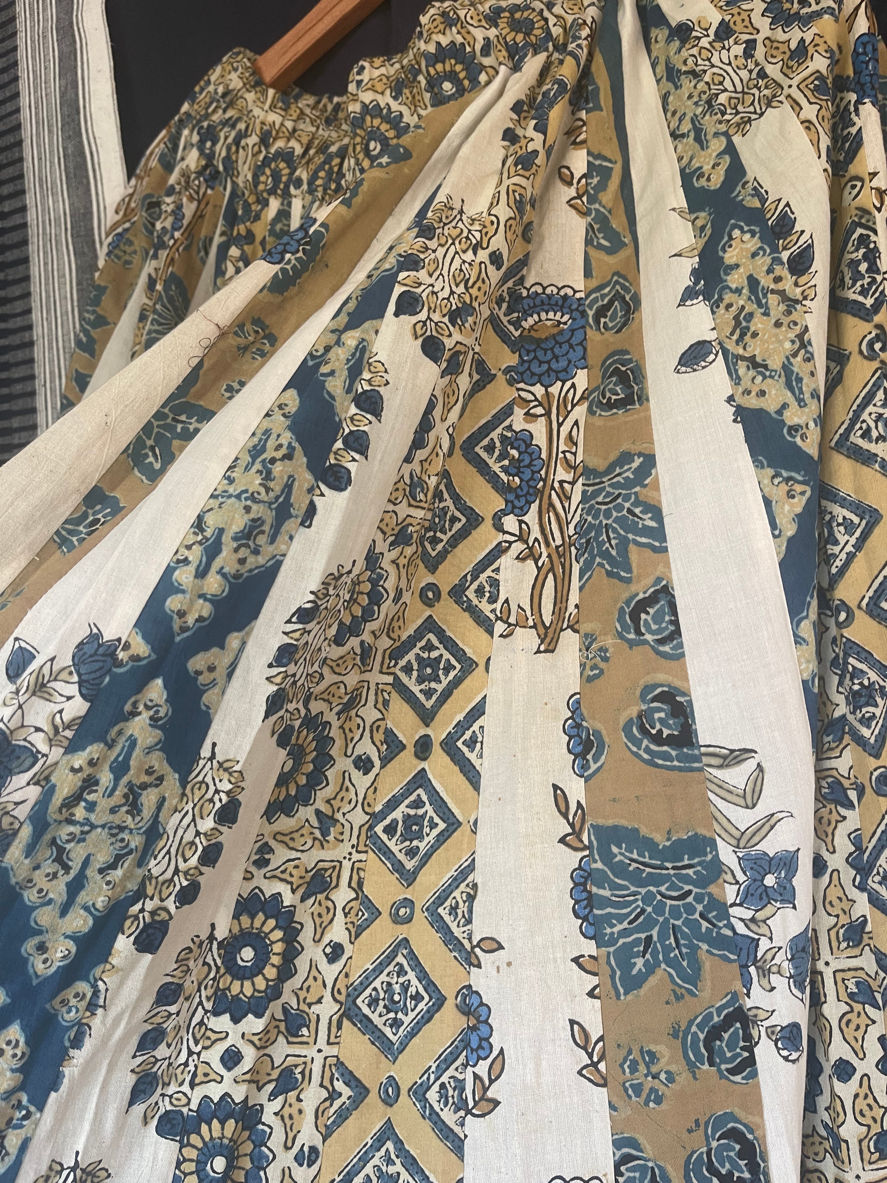 Handblock Printed Panelled Skirt- Ajrakh Stone