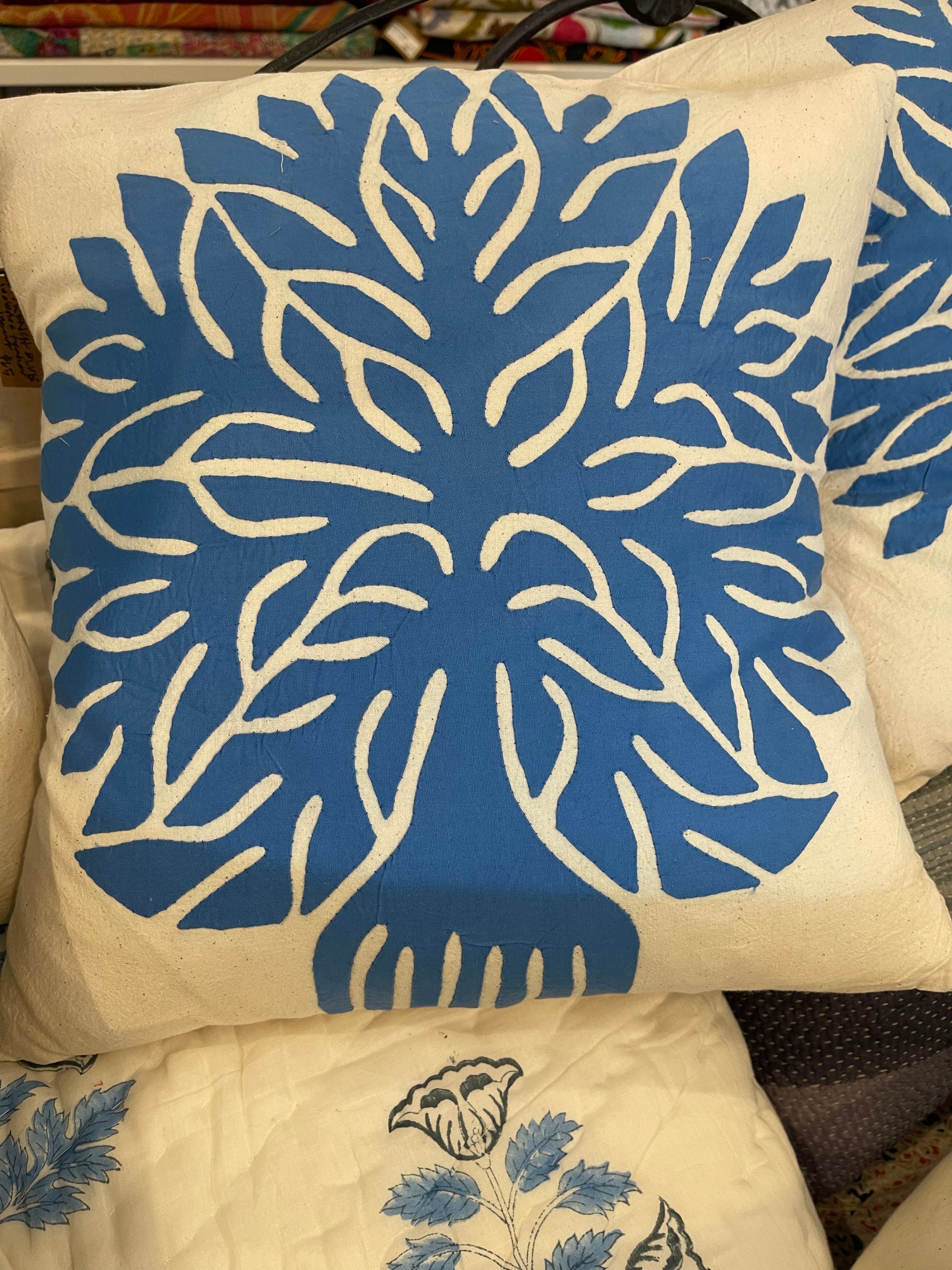 Appliqué Cushion - Tree of Life French Blue