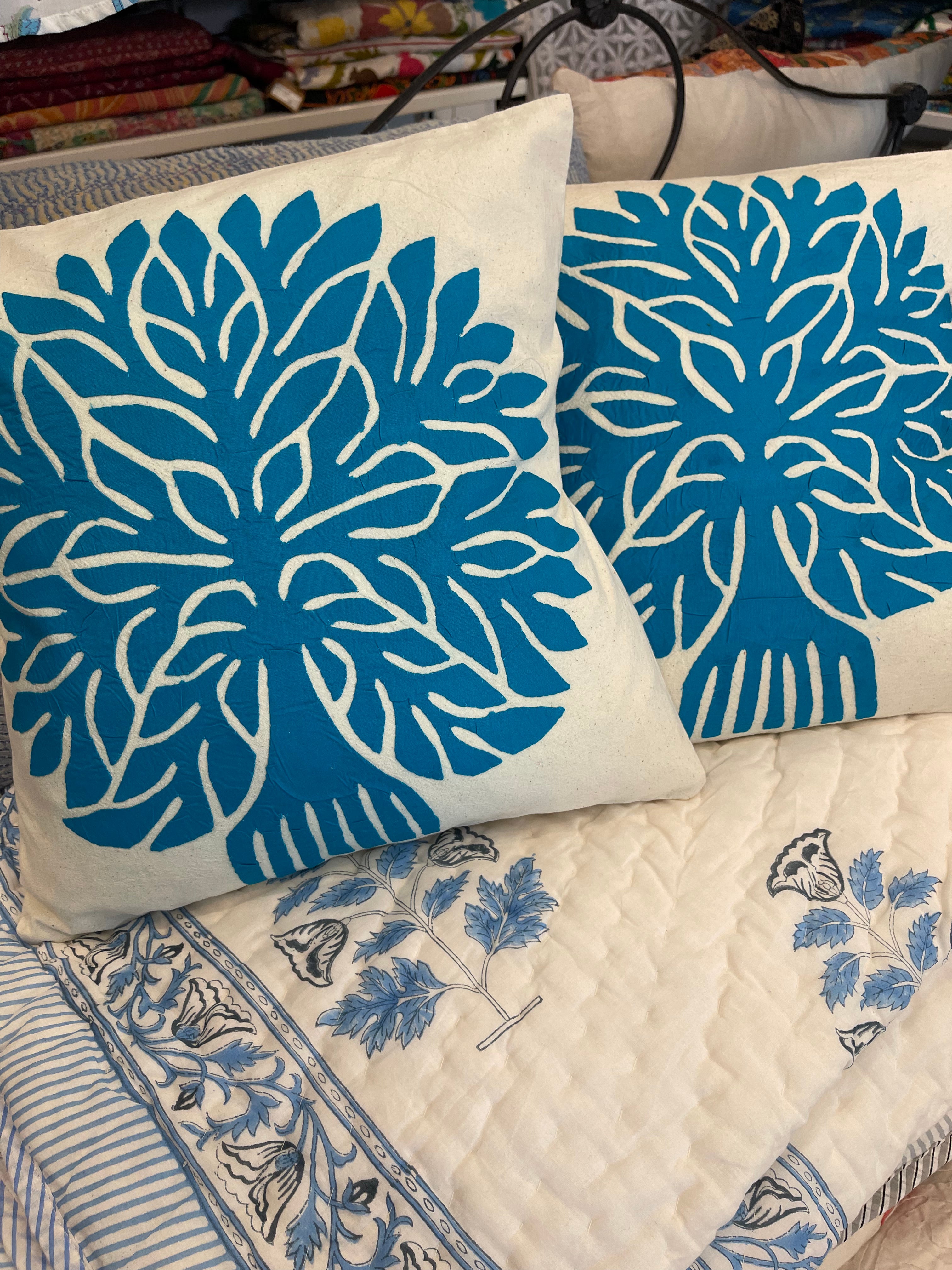 Appliqué Cushion - Tree of Life Deep Lagoon