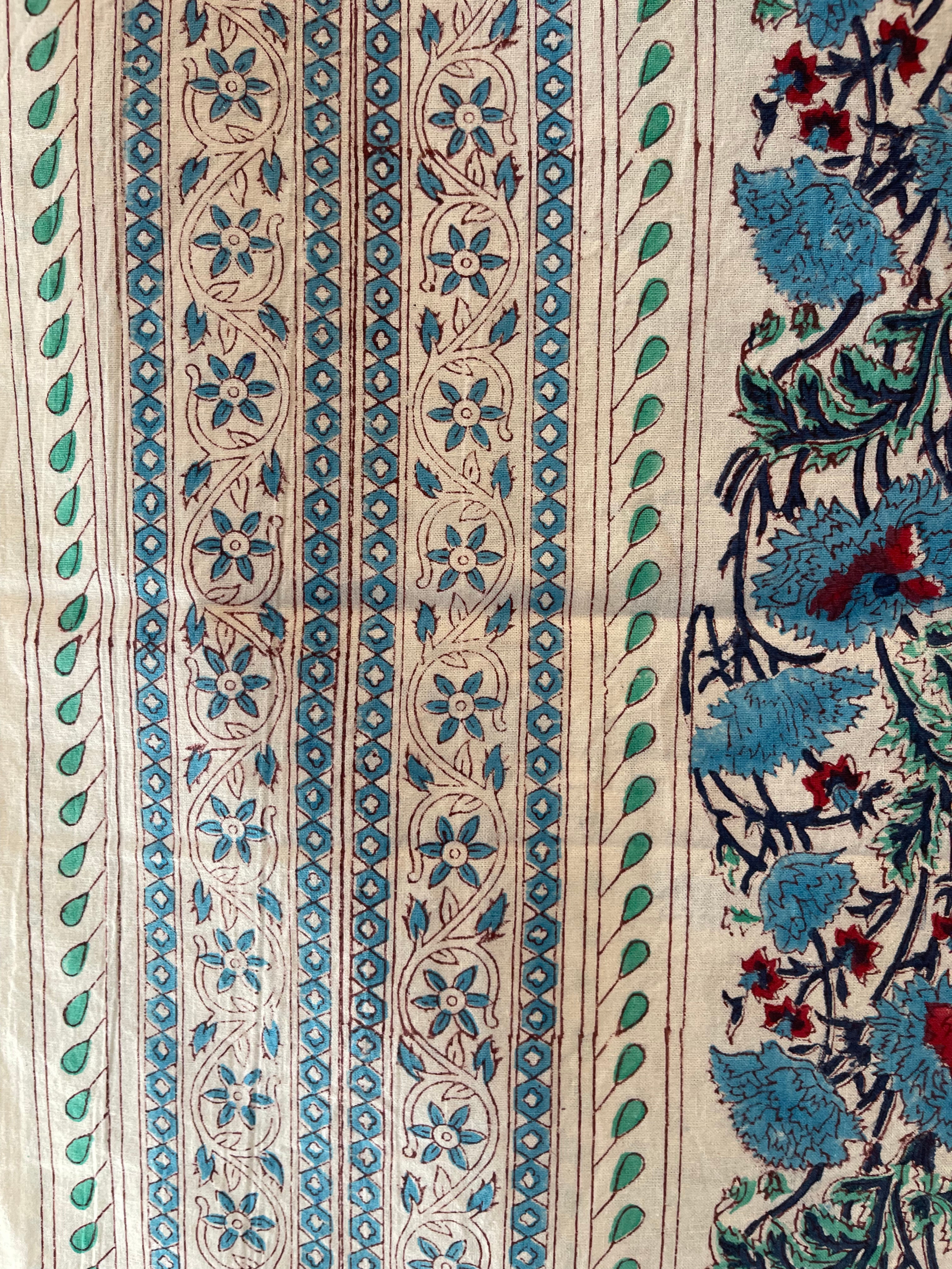 Handblock Printed Tablecloth Rectangular Long - Cool Floral