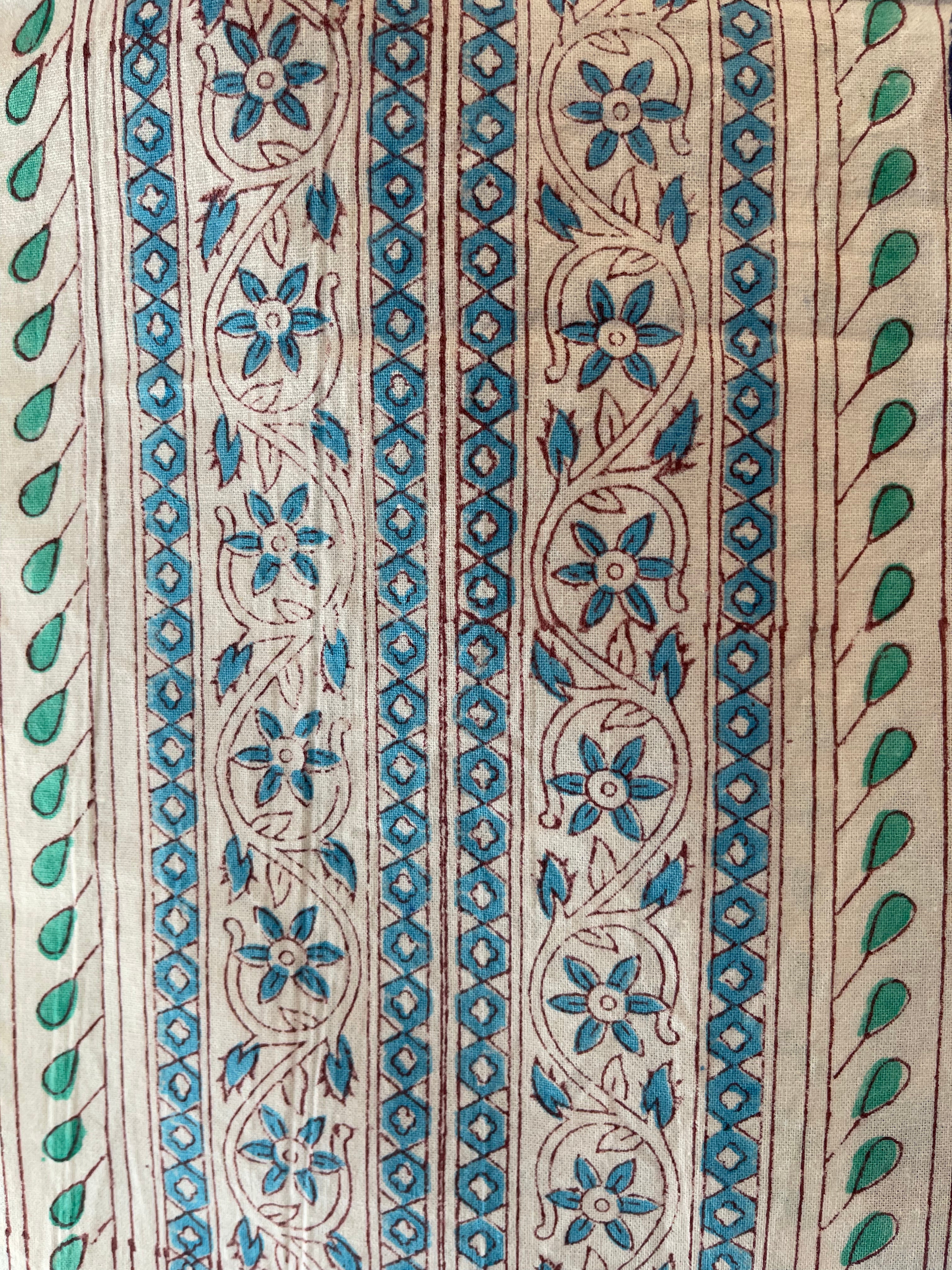 Handblock Printed Tablecloth Rectangular Long - Cool Floral
