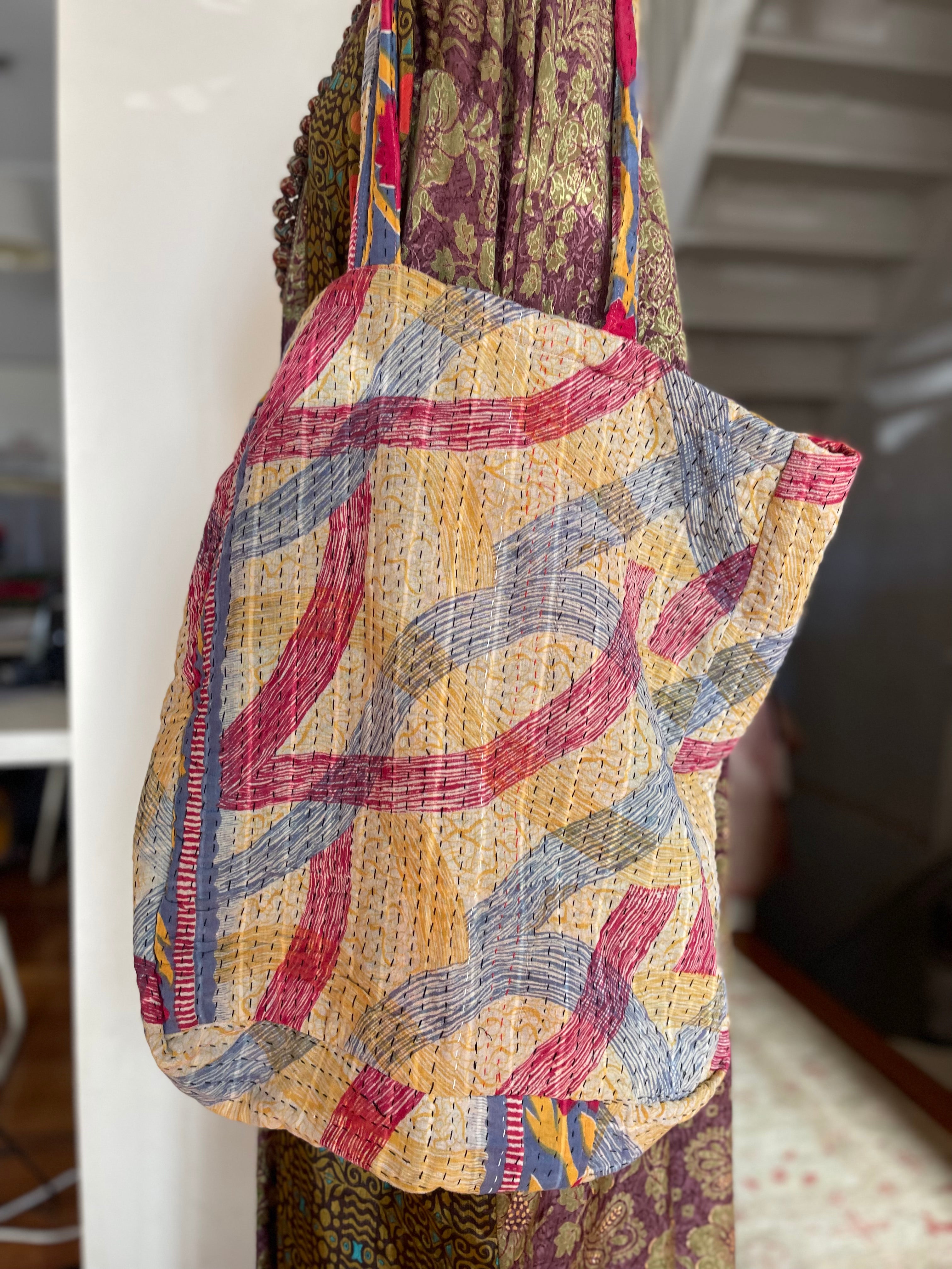 Vintage Kantha Tote - Embroidered Daisy
