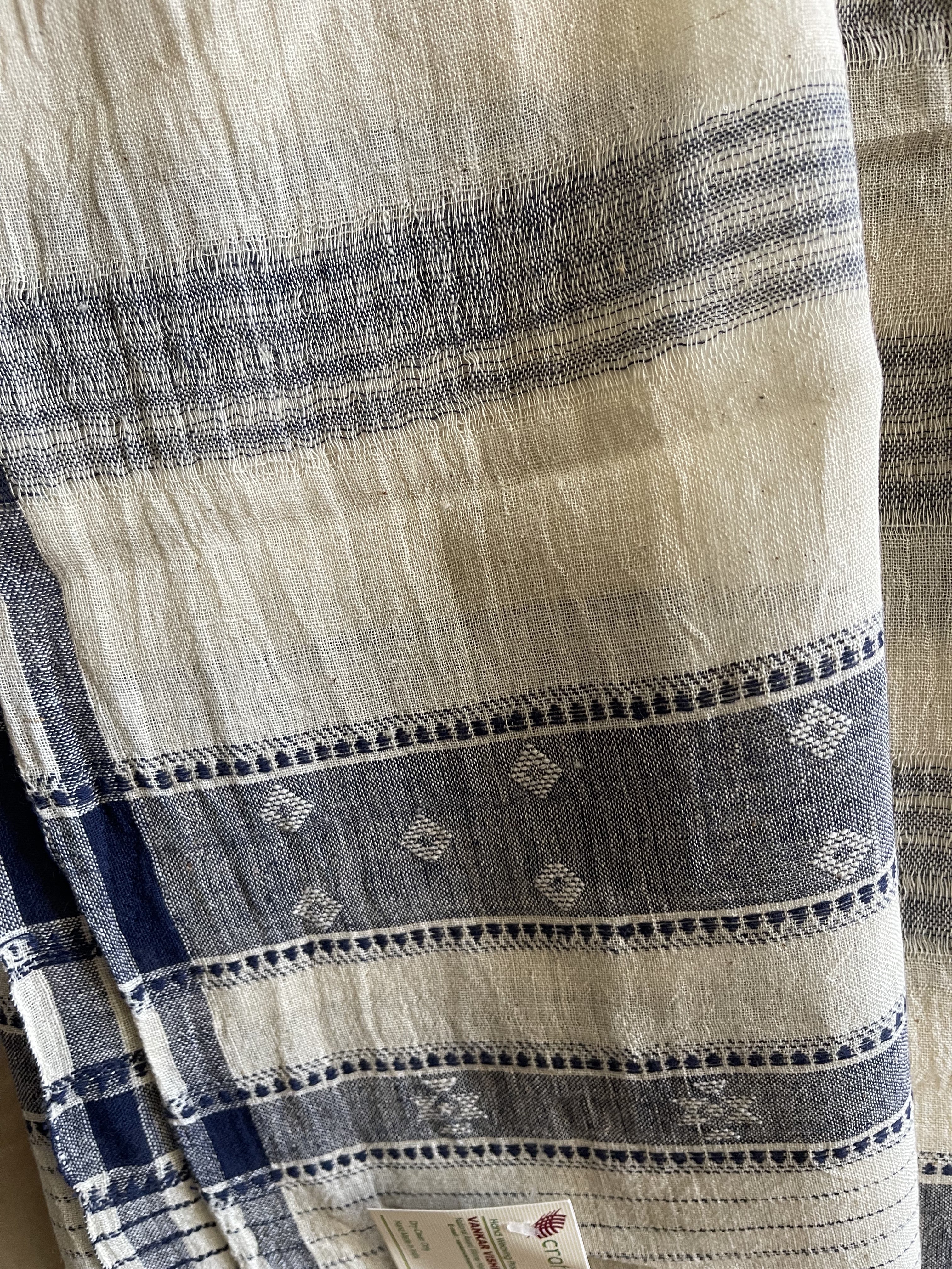 Handloomed Organic Cotton Scarf - Soft Indigo Stripe