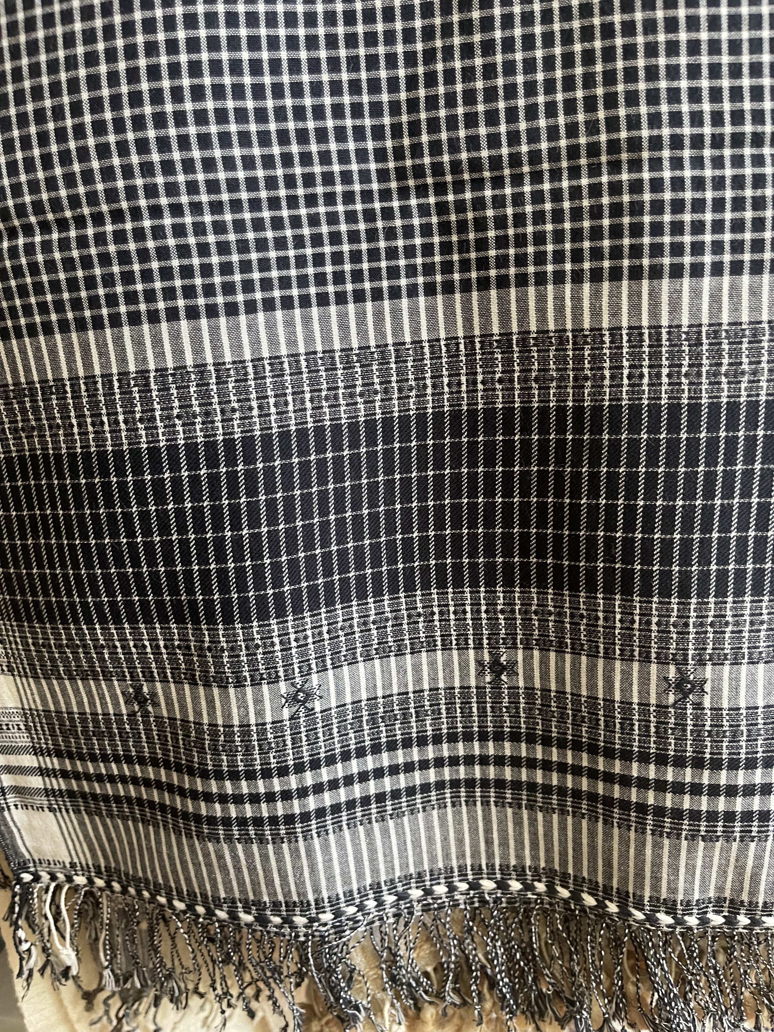 Handloomed Cotton Scarf - Black + White Check