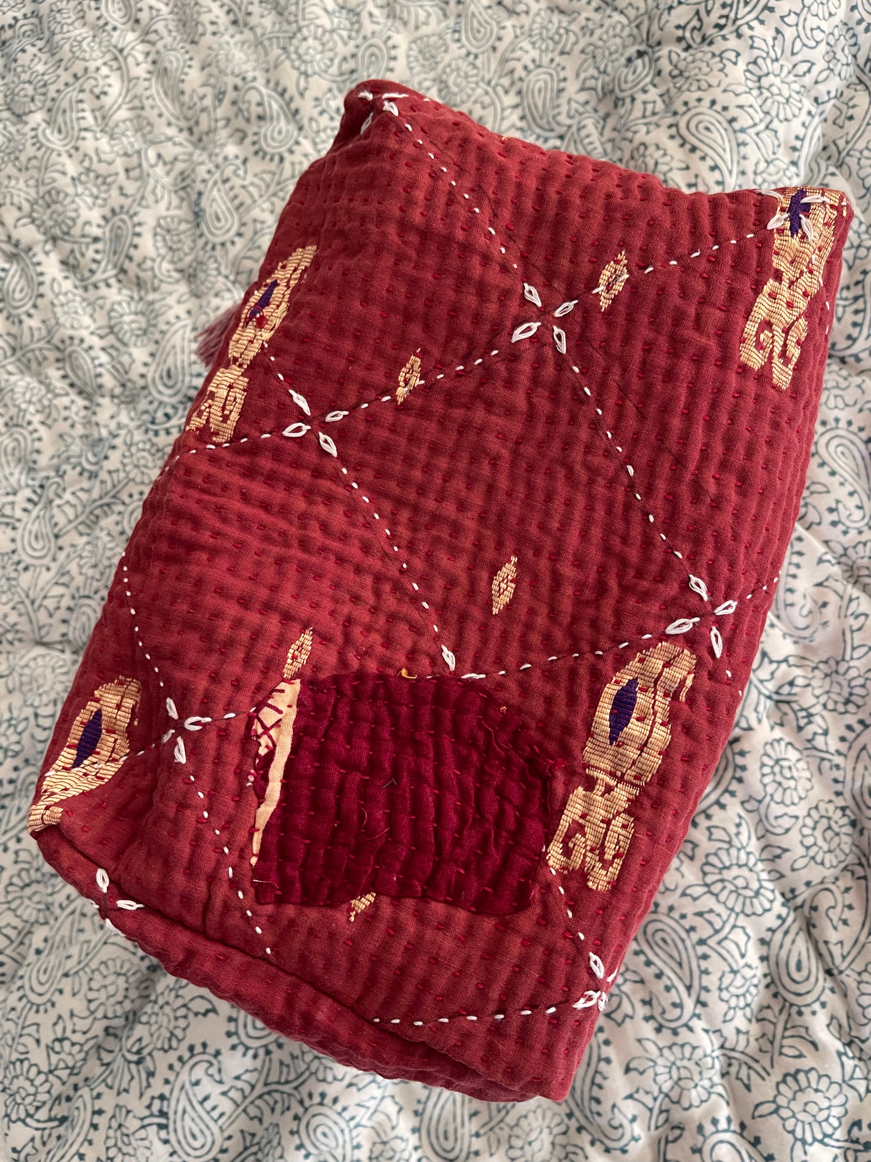 Cosmetic Bag Vintage Kantha - Diamond Pattern