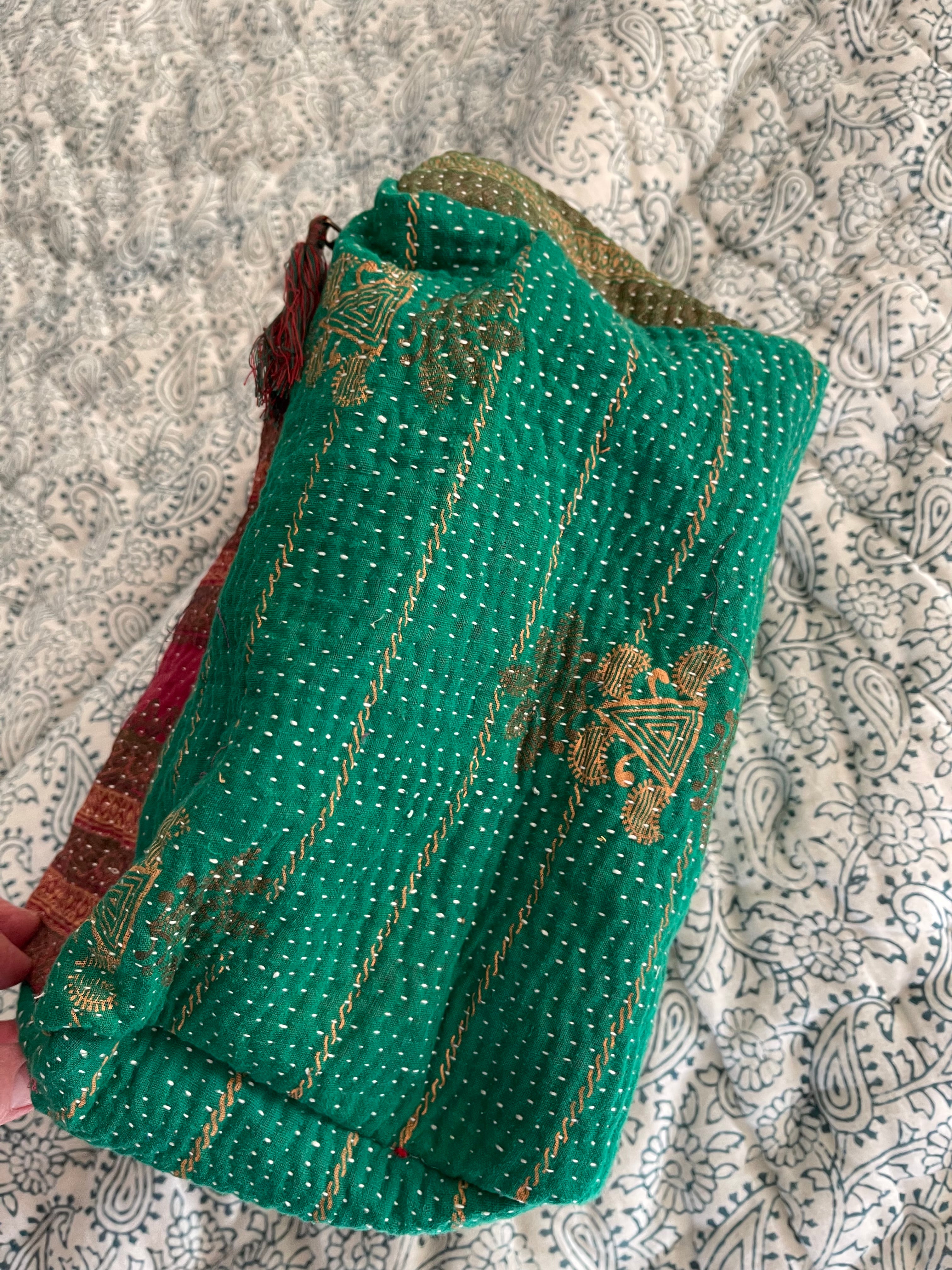 Cosmetic Bag Vintage Kantha - Emerald Patch