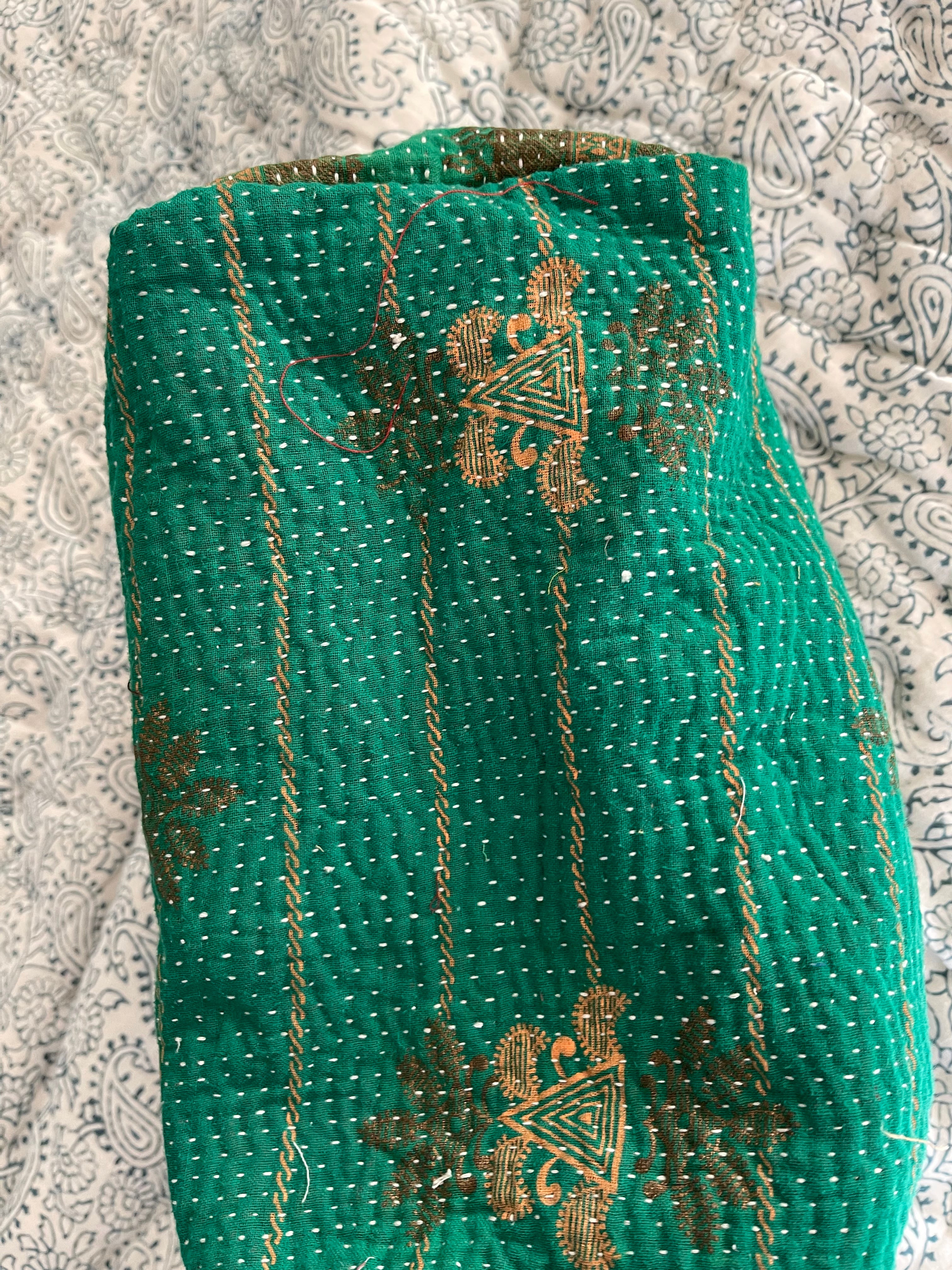Cosmetic Bag Vintage Kantha - Emerald Patch