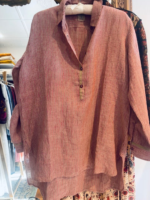 VETALI Linen Shirt - Crimson Stripe
