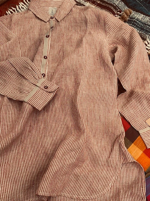 VETALI Linen Shirt - Crimson Stripe