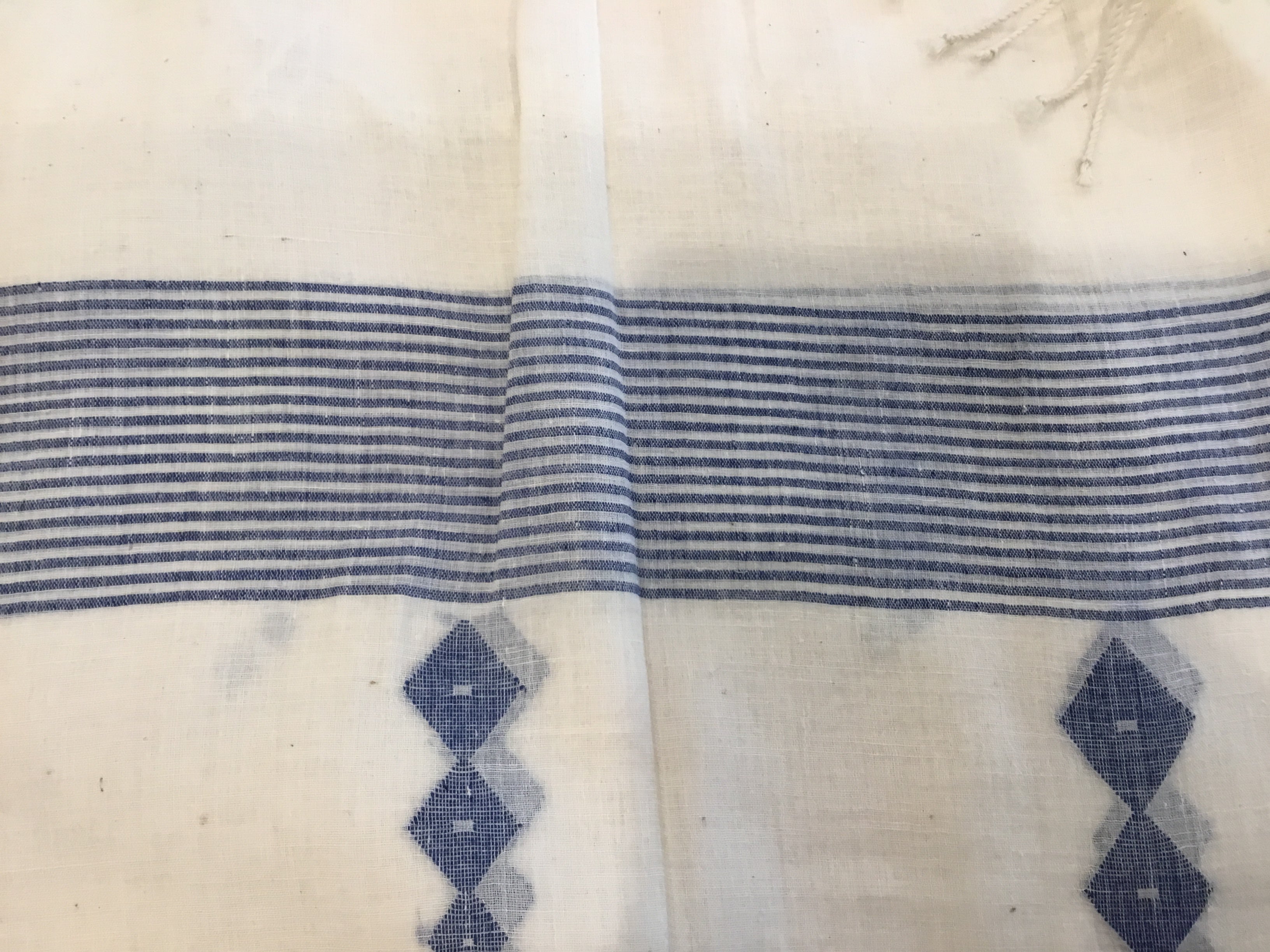 Cotton Jamdani Scarf - French Blue Diamond