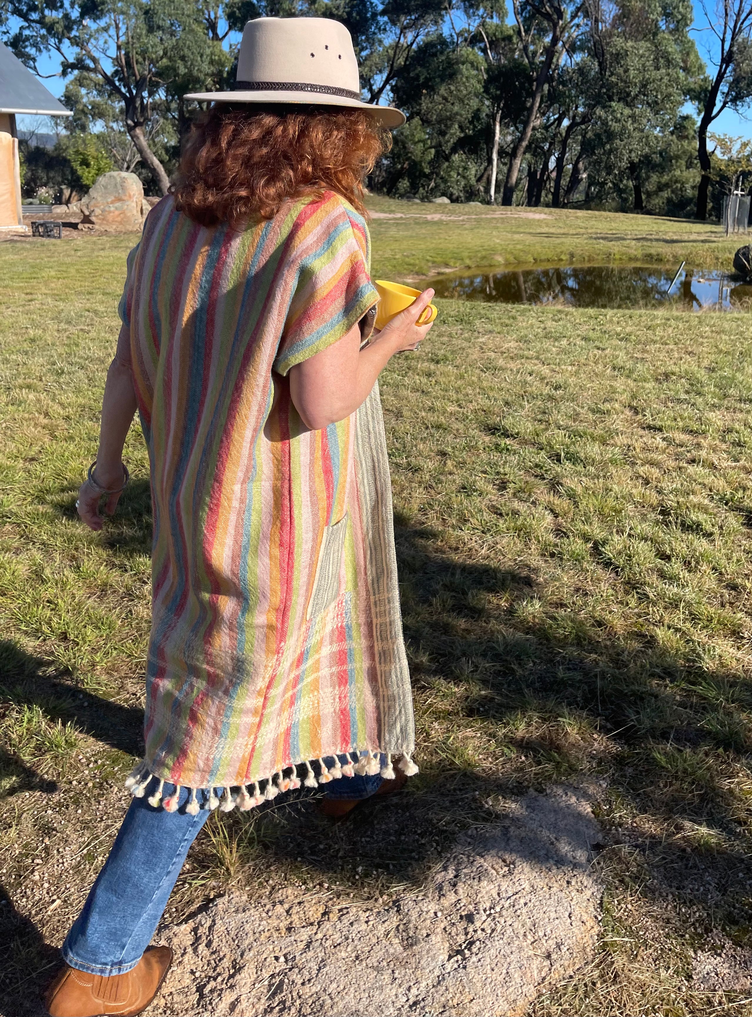 Handwoven Desi Wool Jacket - Autumn Stripes Warm