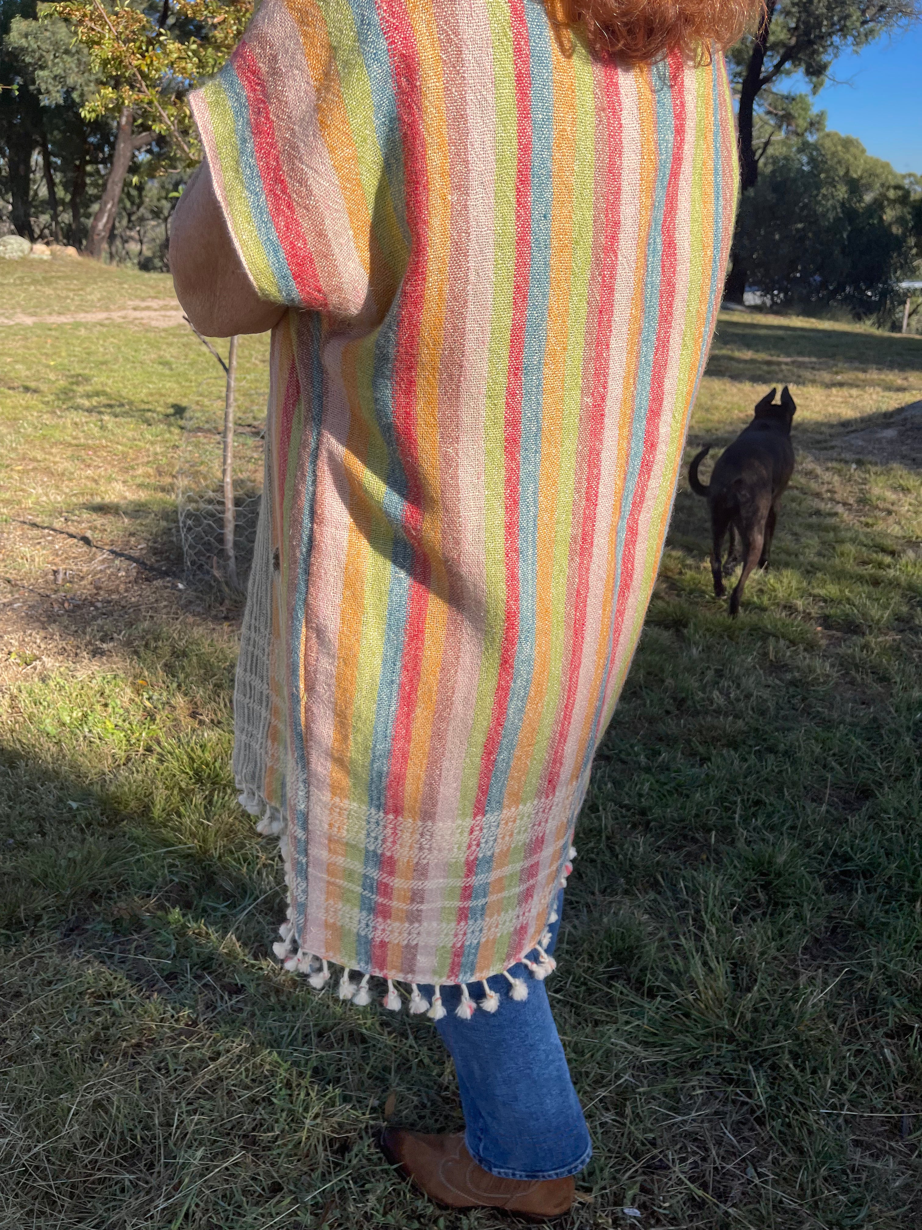 Handwoven Desi Wool Jacket - Autumn Stripes Warm