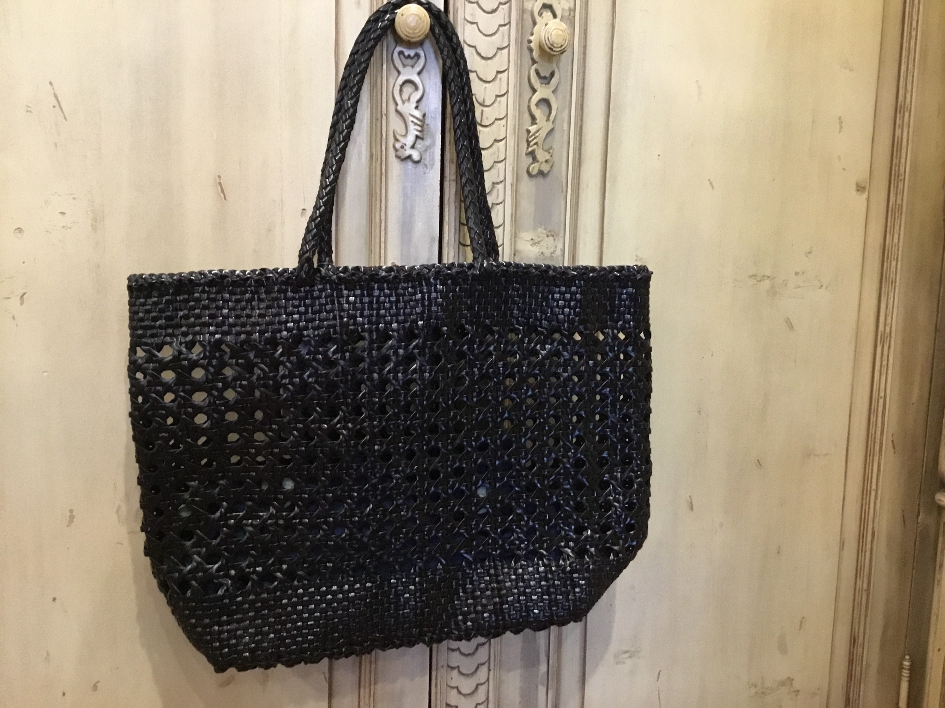 Woven Leather Bag - Chocolate Library