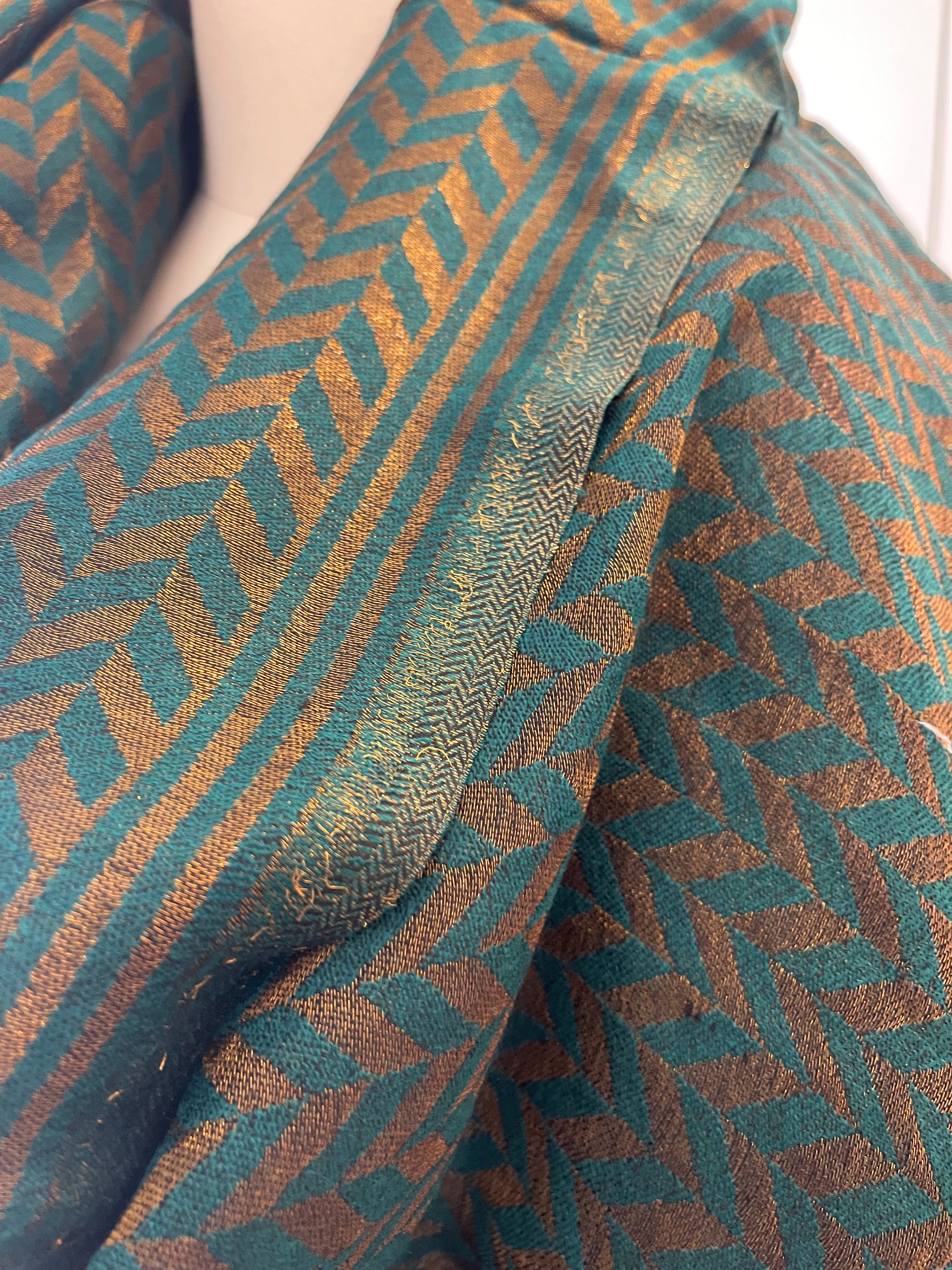 Wool Zig Zag Zari Scarf - Deep Ocean