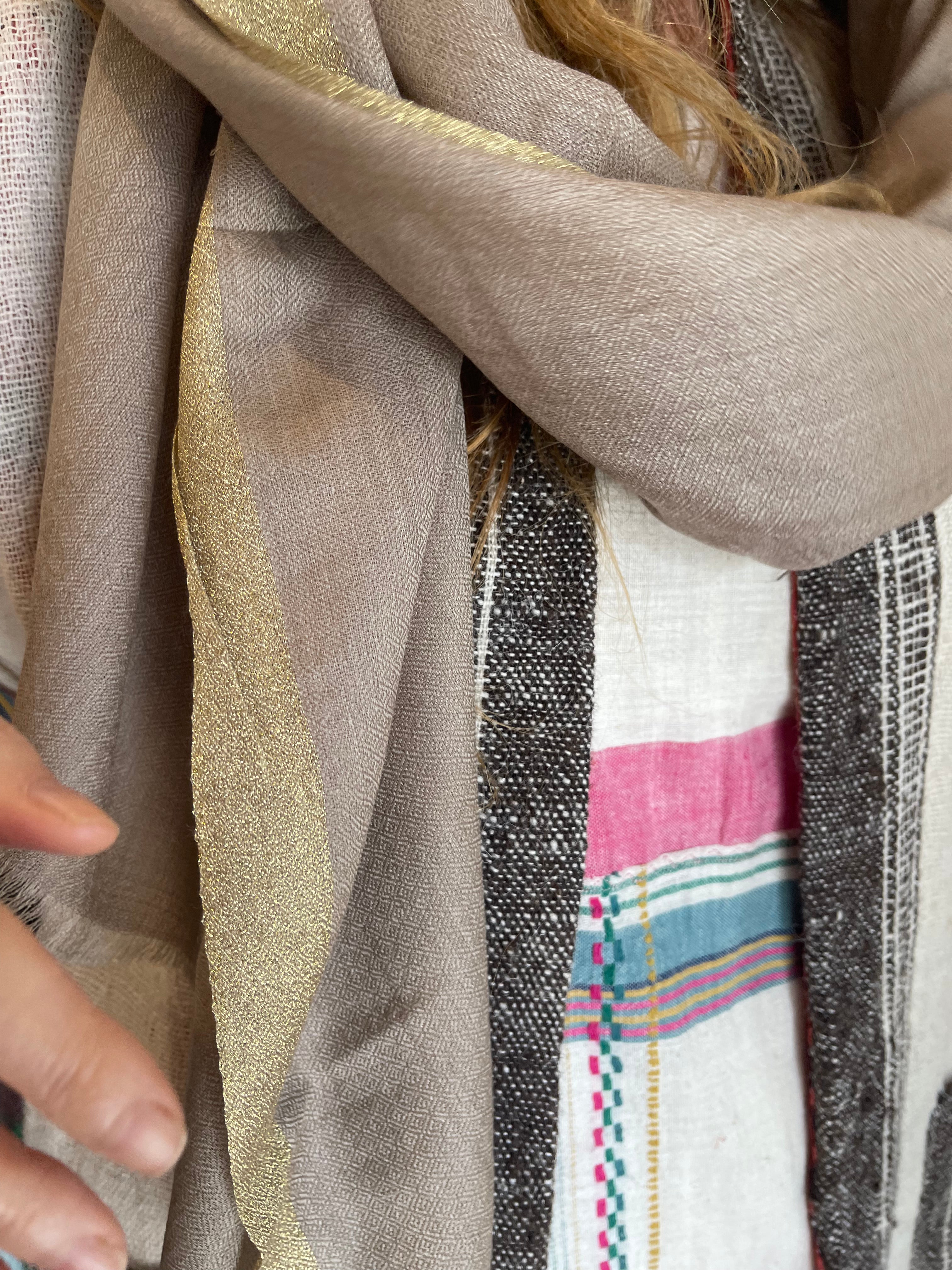 Wool Zari Scarf - Putty