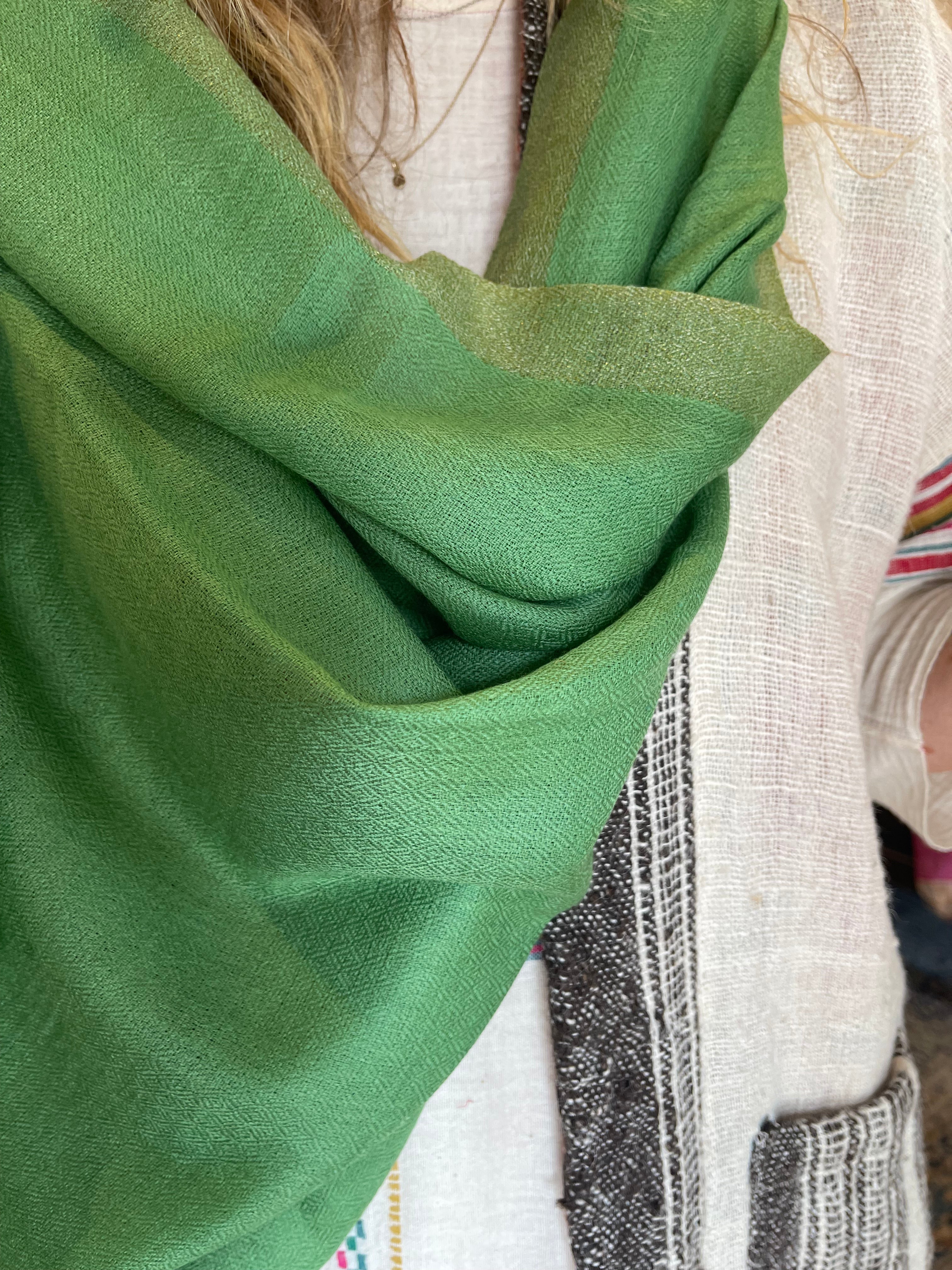 Wool Zari Scarf - Rich Sage Green