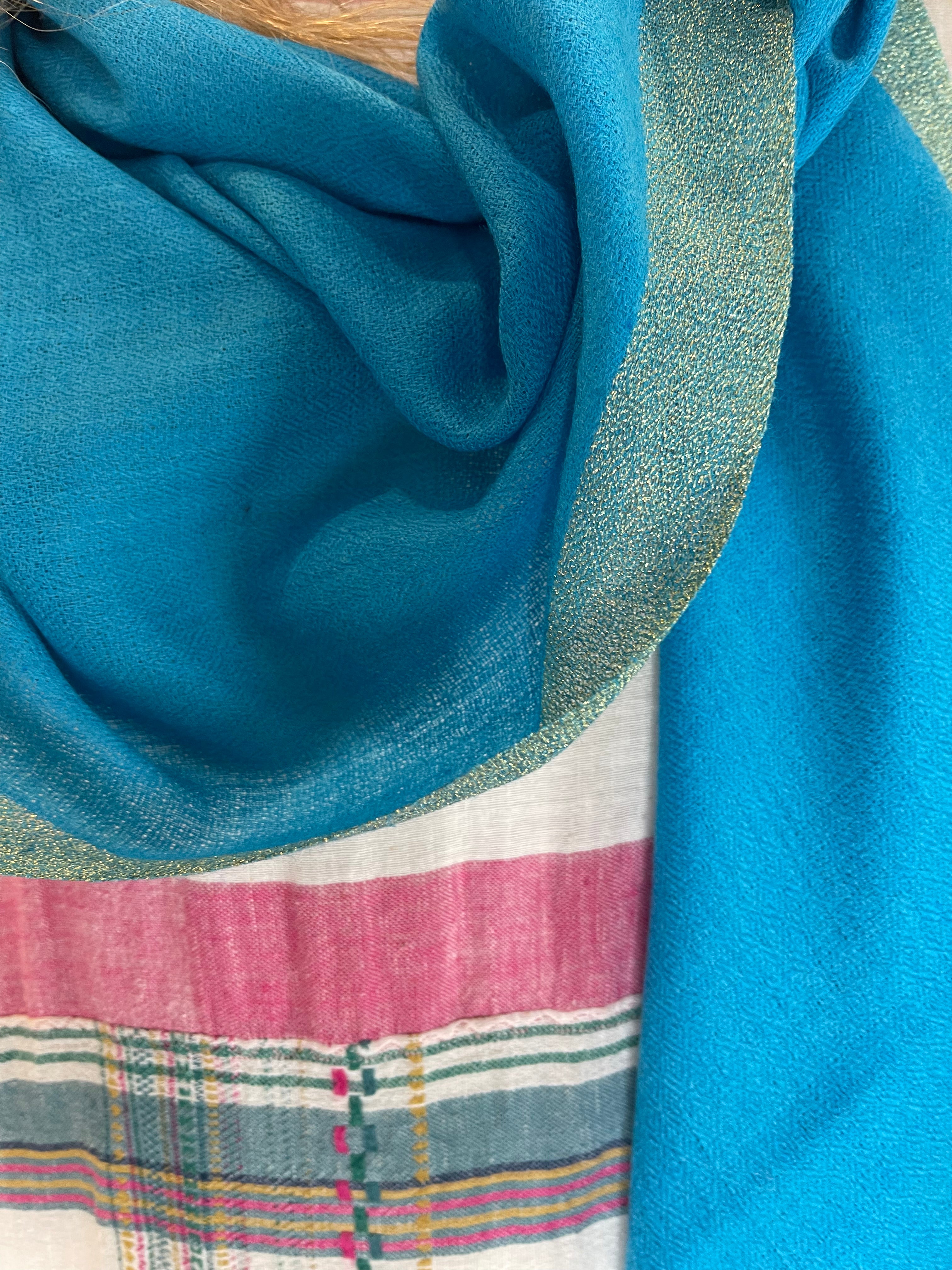 Wool Zari Scarf - Sky Blue