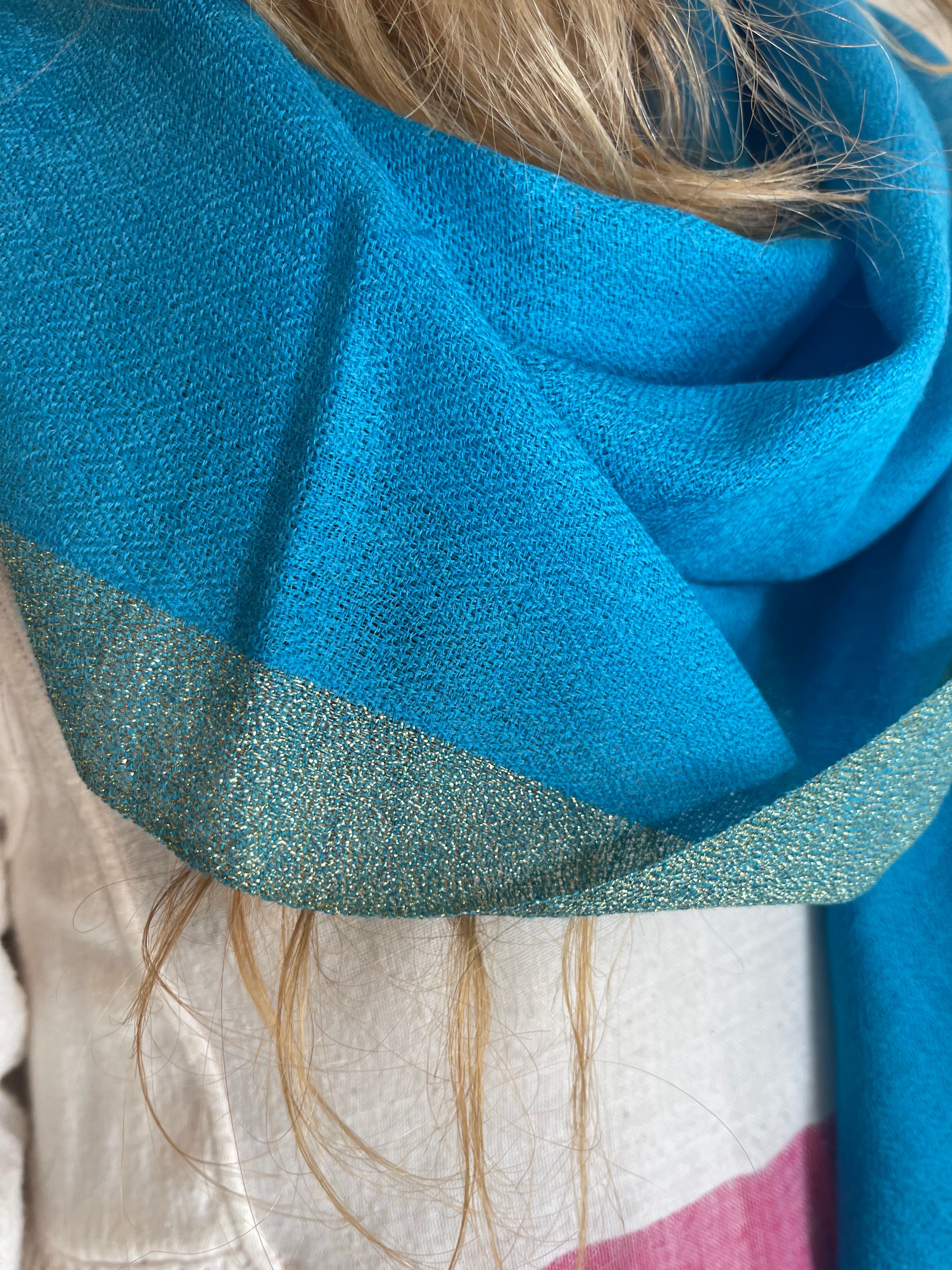 Wool Zari Scarf - Sky Blue
