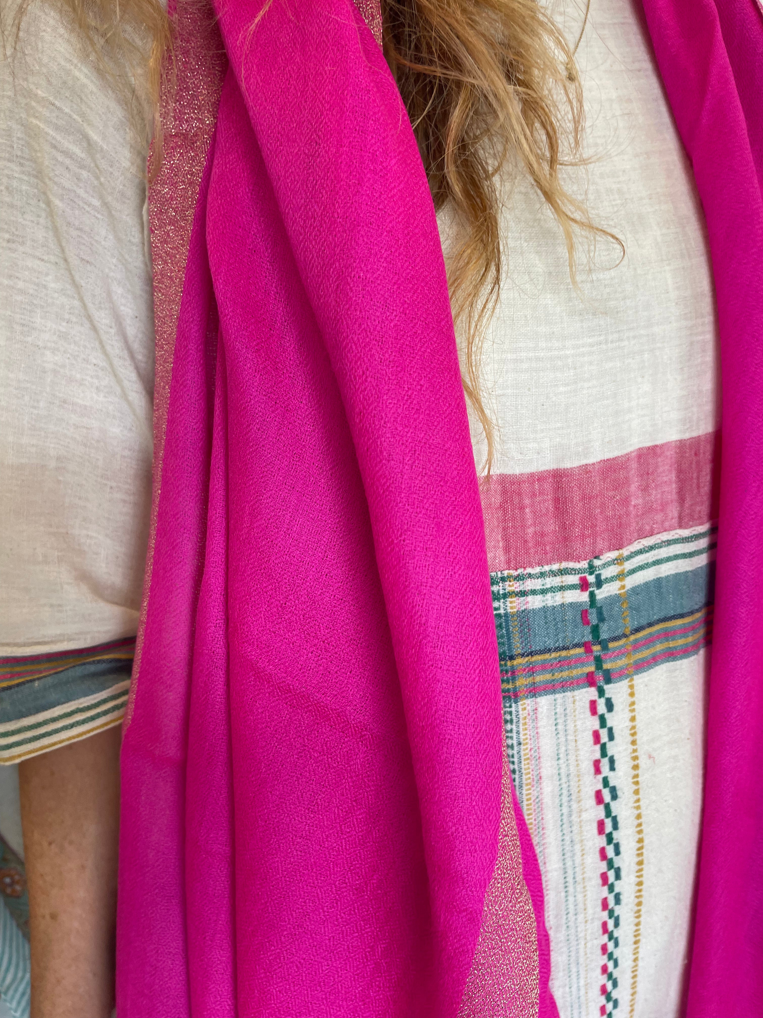 Wool Zari Scarf - Neon Pink