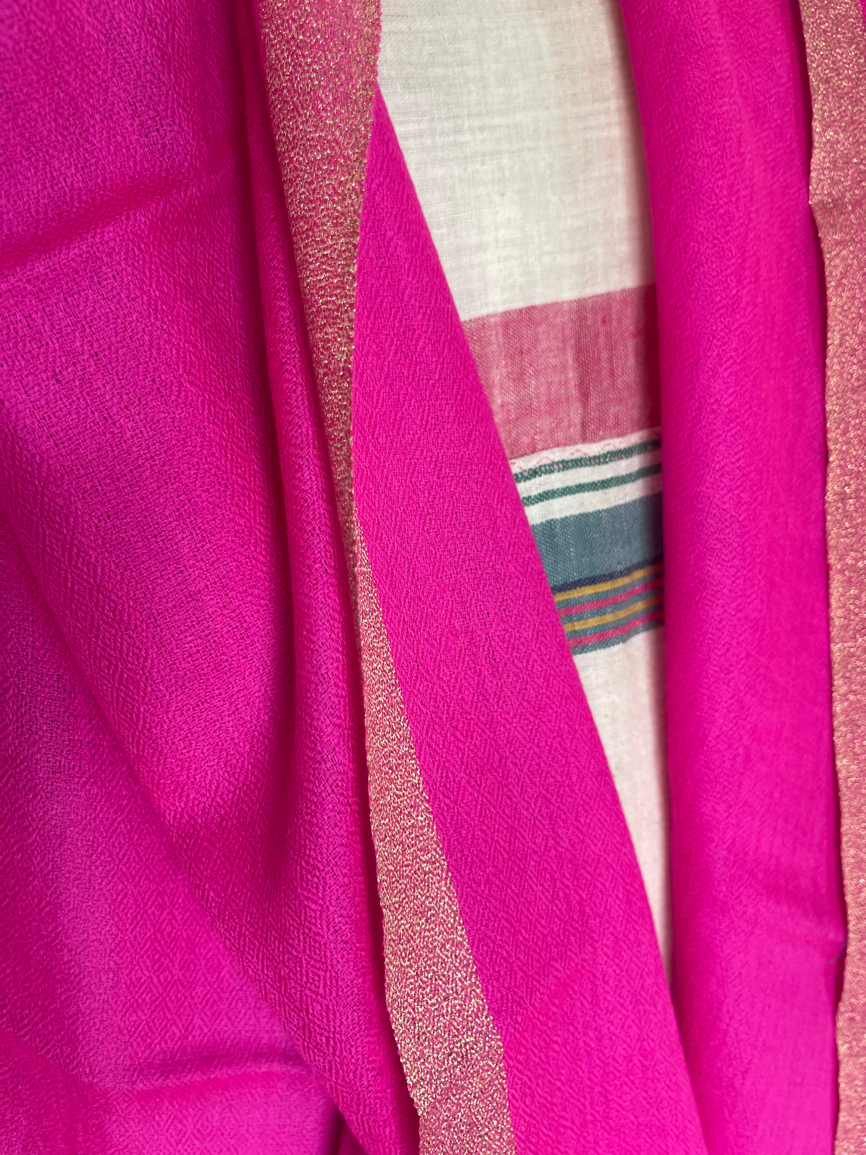 Wool Zari Scarf - Neon Pink