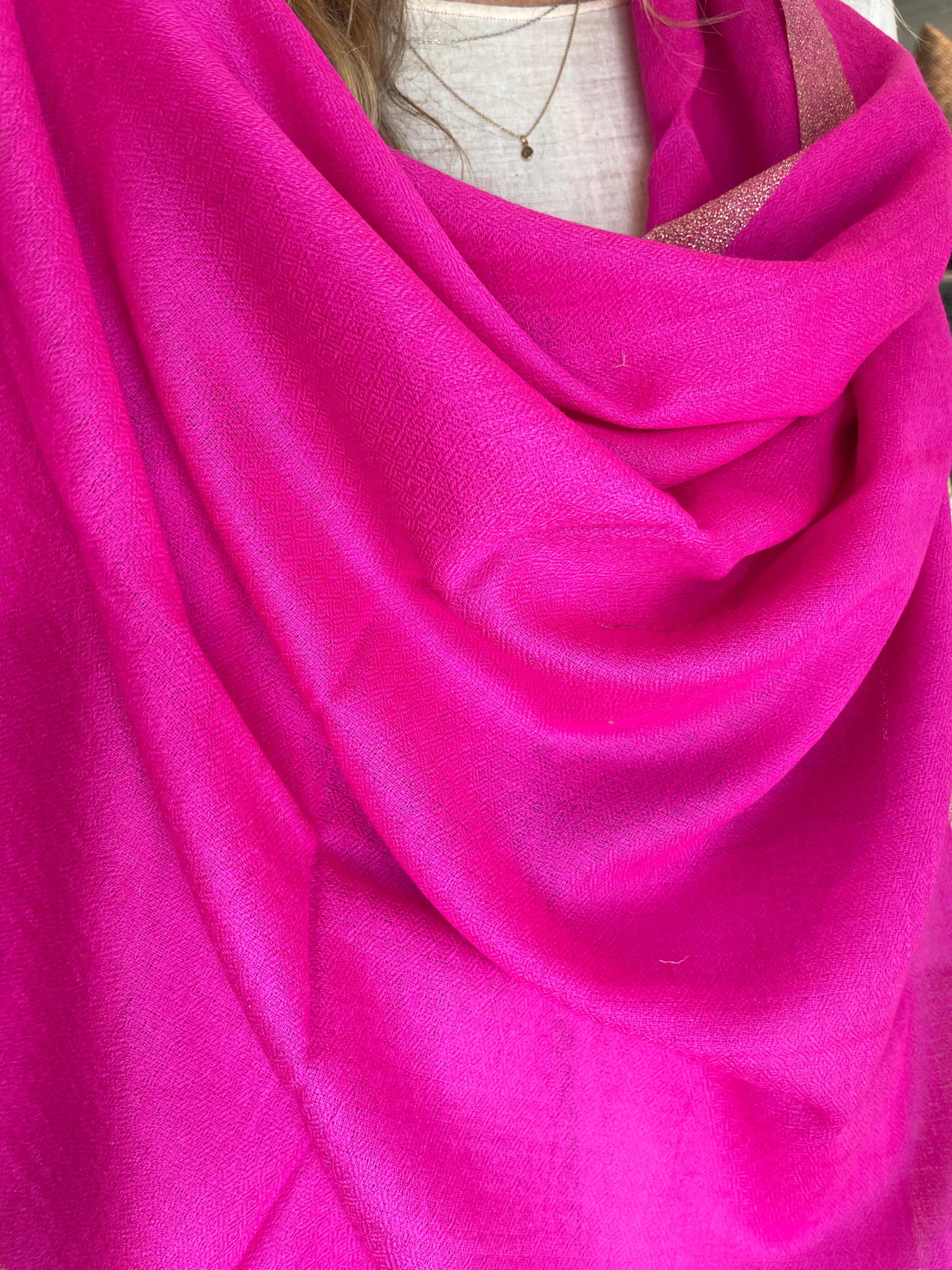 Wool Zari Scarf - Neon Pink