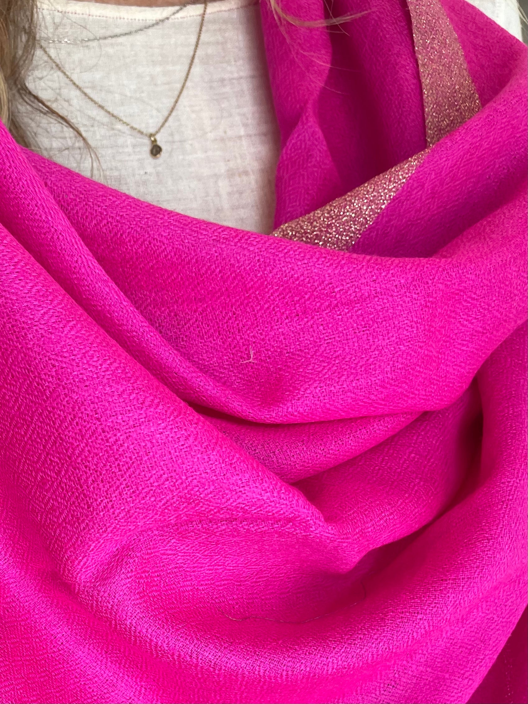 Wool Zari Scarf - Neon Pink