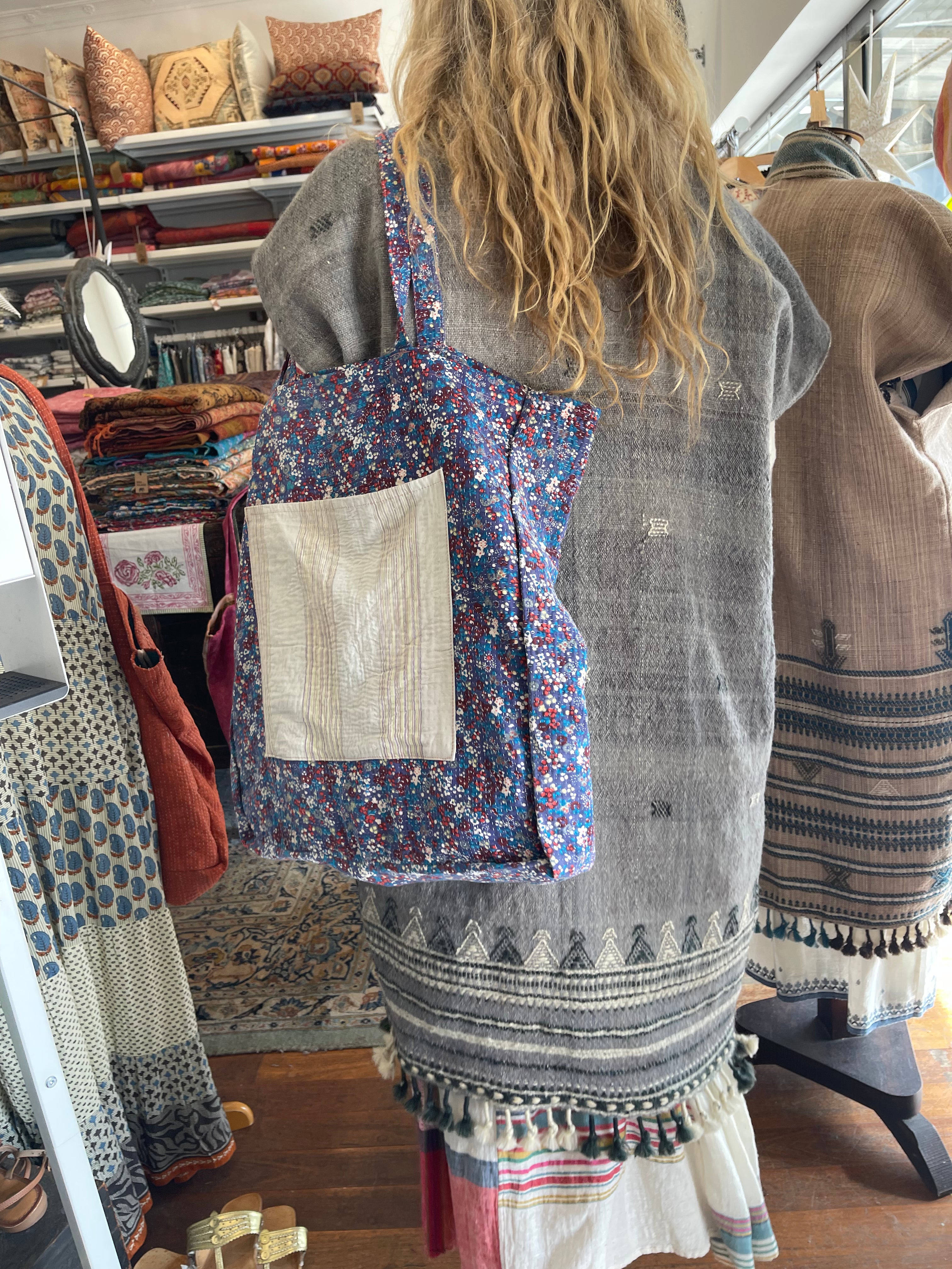Vintage Kantha Tote - Blue Liberty