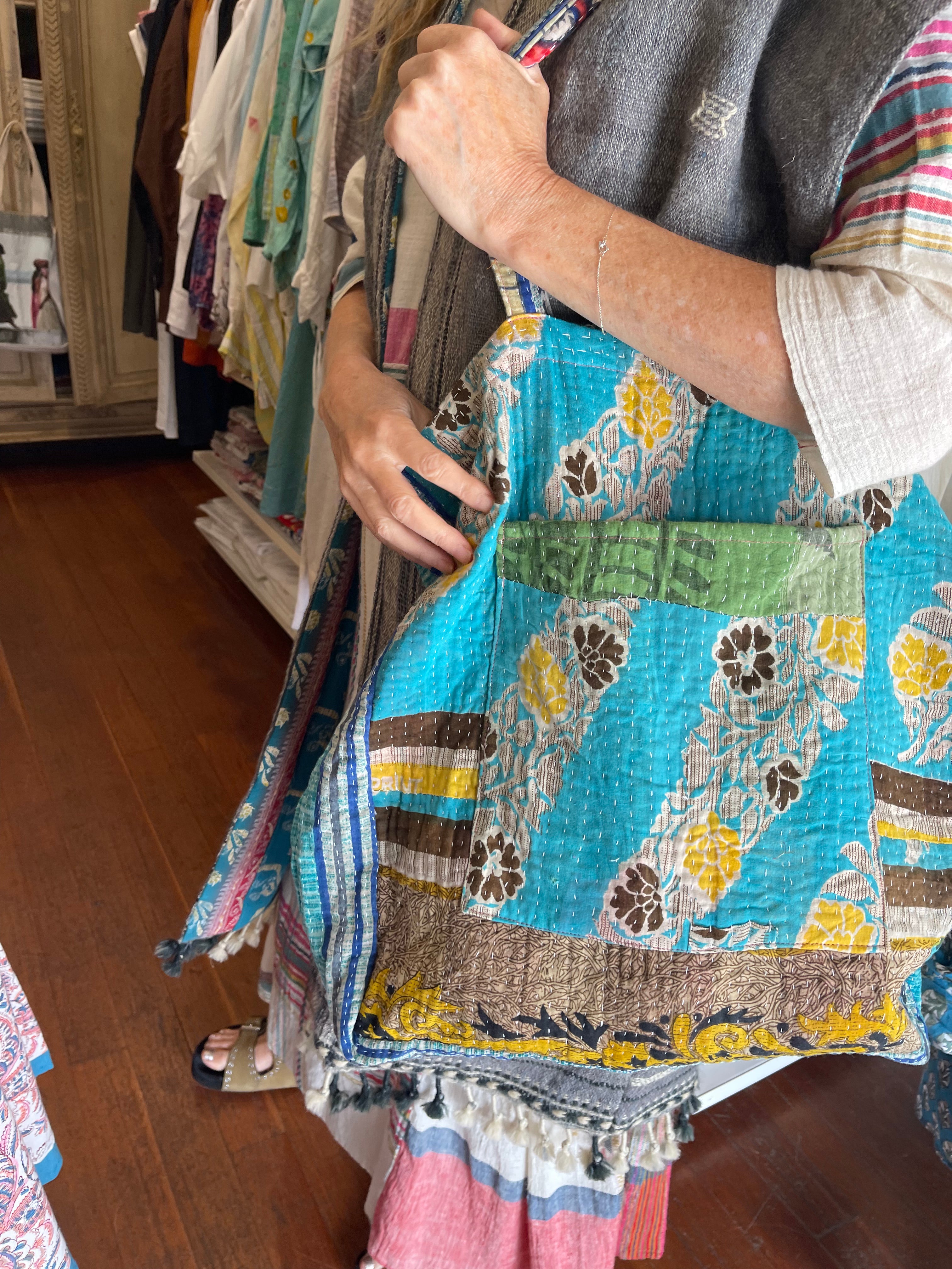 Vintage Kantha Tote - Blue Waters