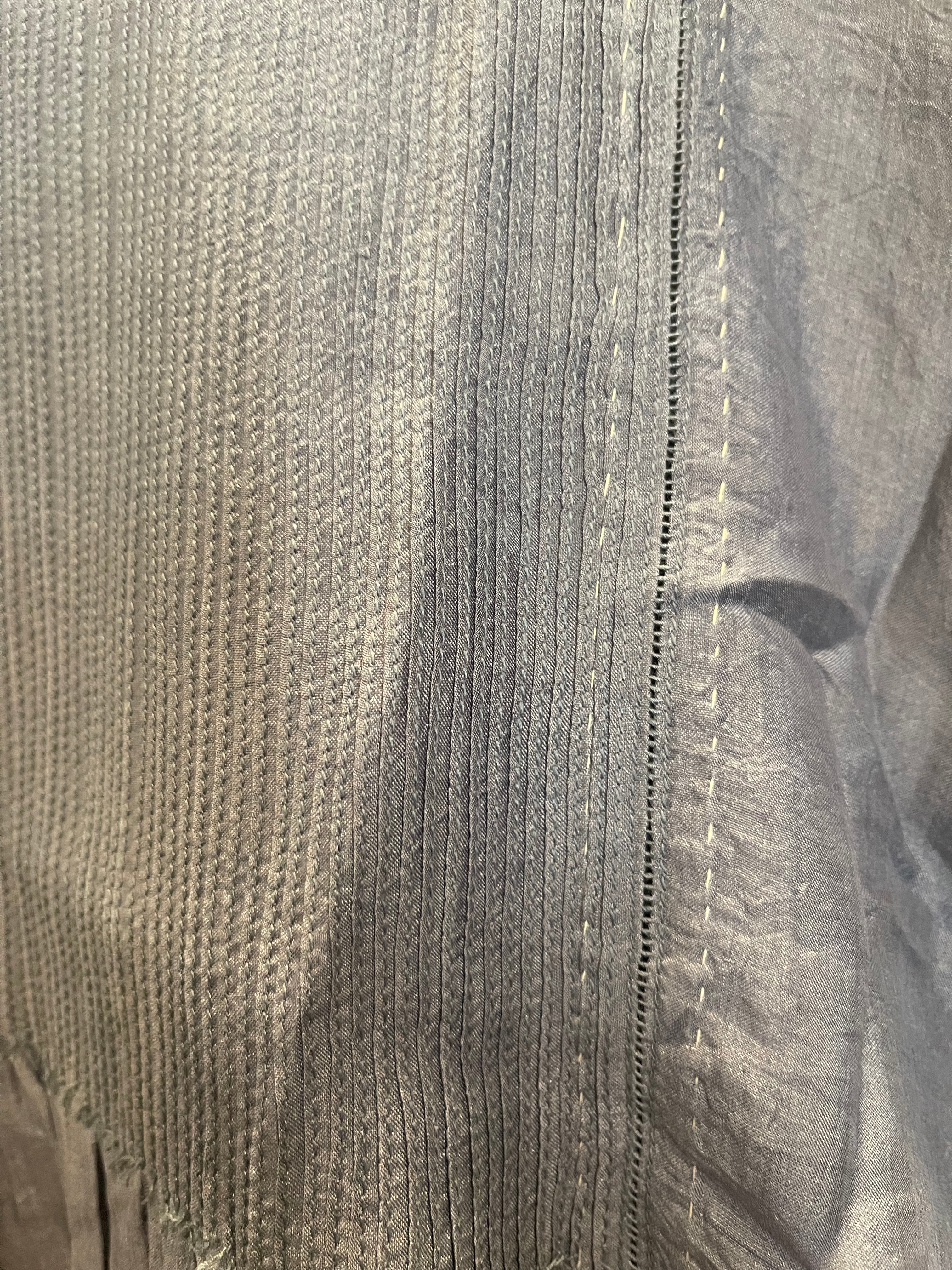 VEENA SILK PINTUCK TOP - STORM BLUE