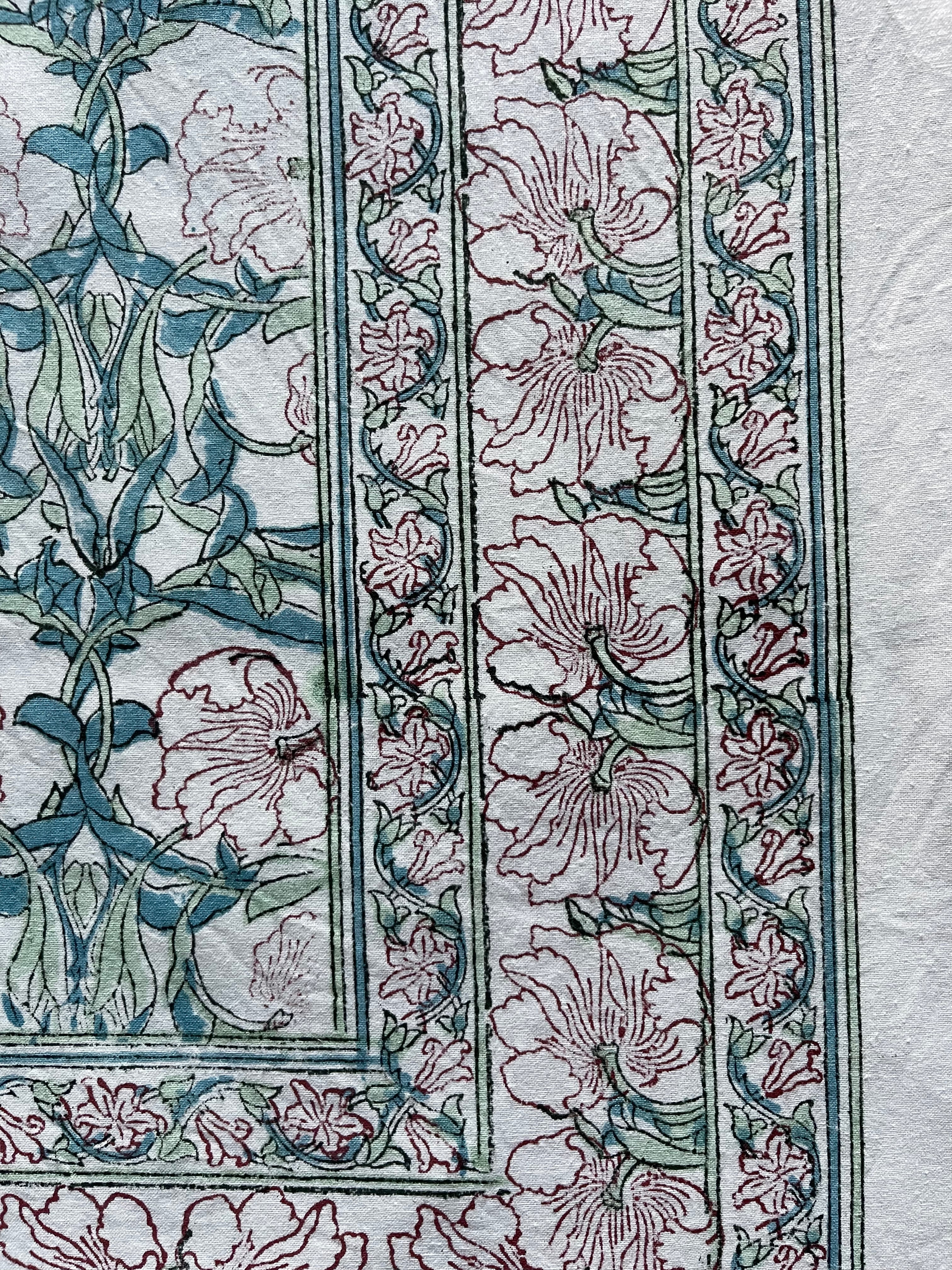 Handblock Printed Tablecloth Rectangular - Art Deco Green