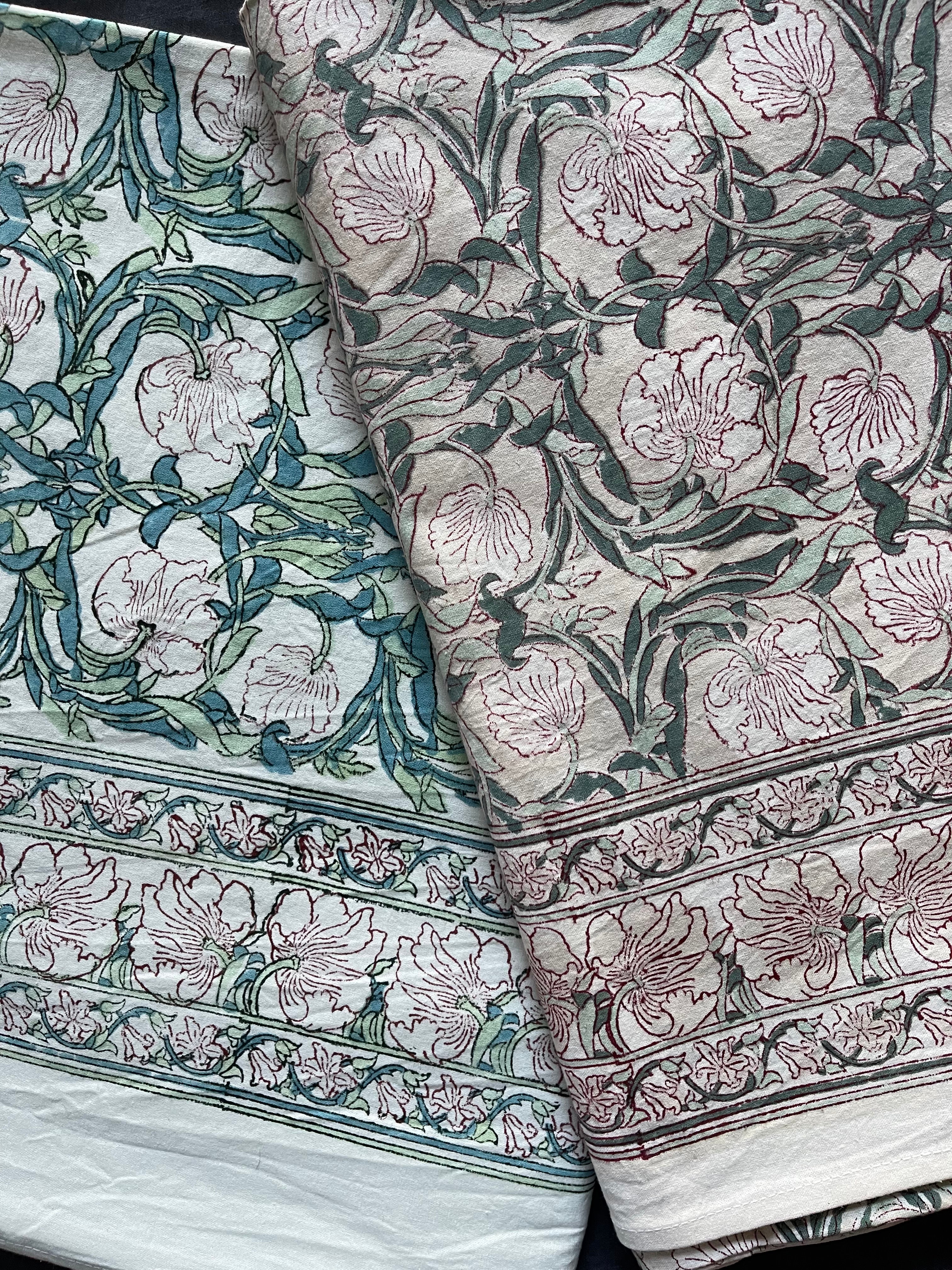Handblock Printed Tablecloth Rectangular - Art Deco Pink