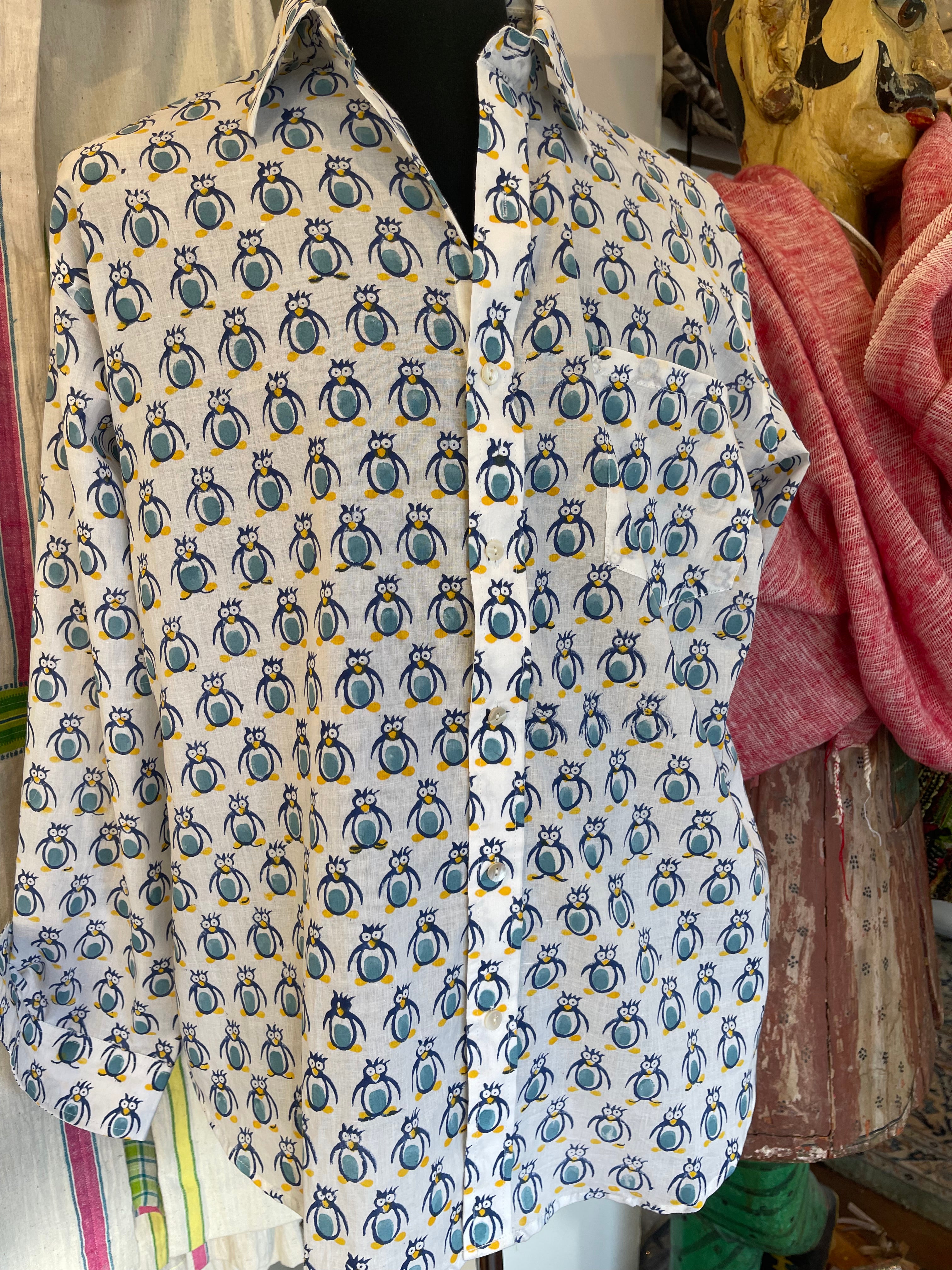 Handblock Printed Mens Shirt - HAPPY FEET